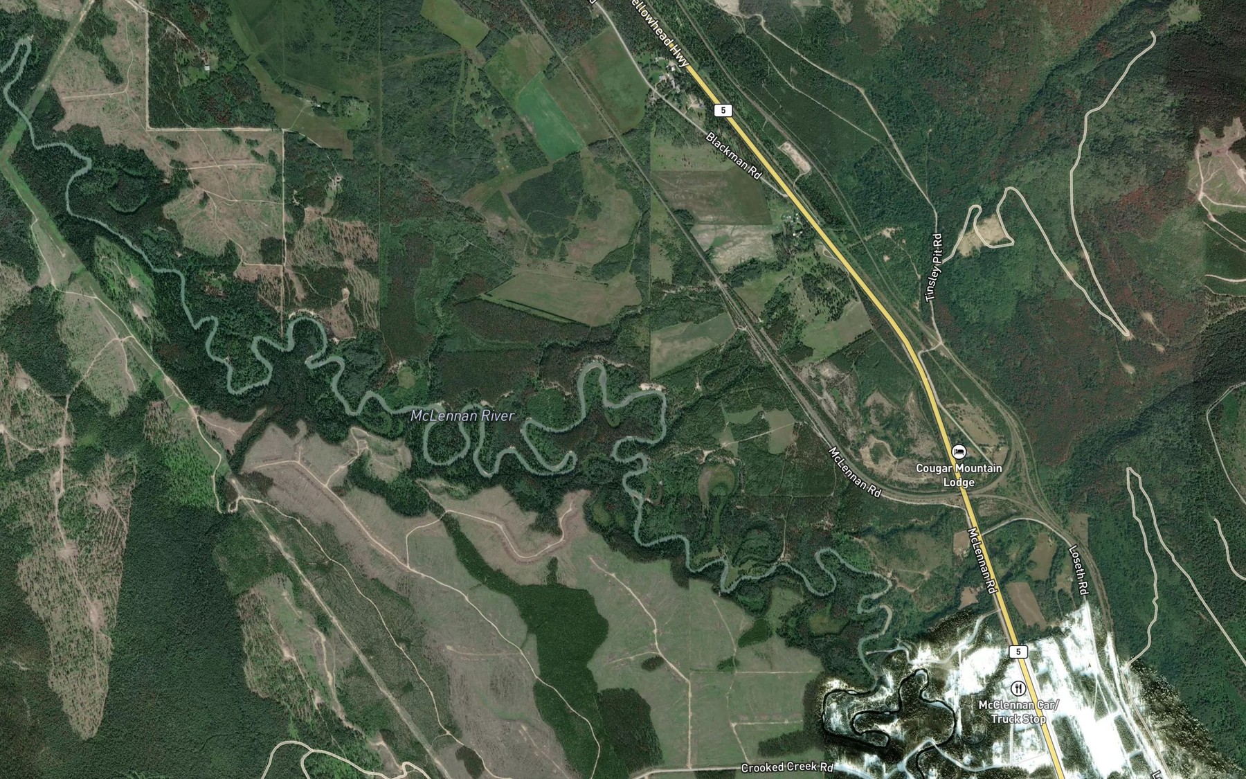 Satellite map of the Teepee Creek