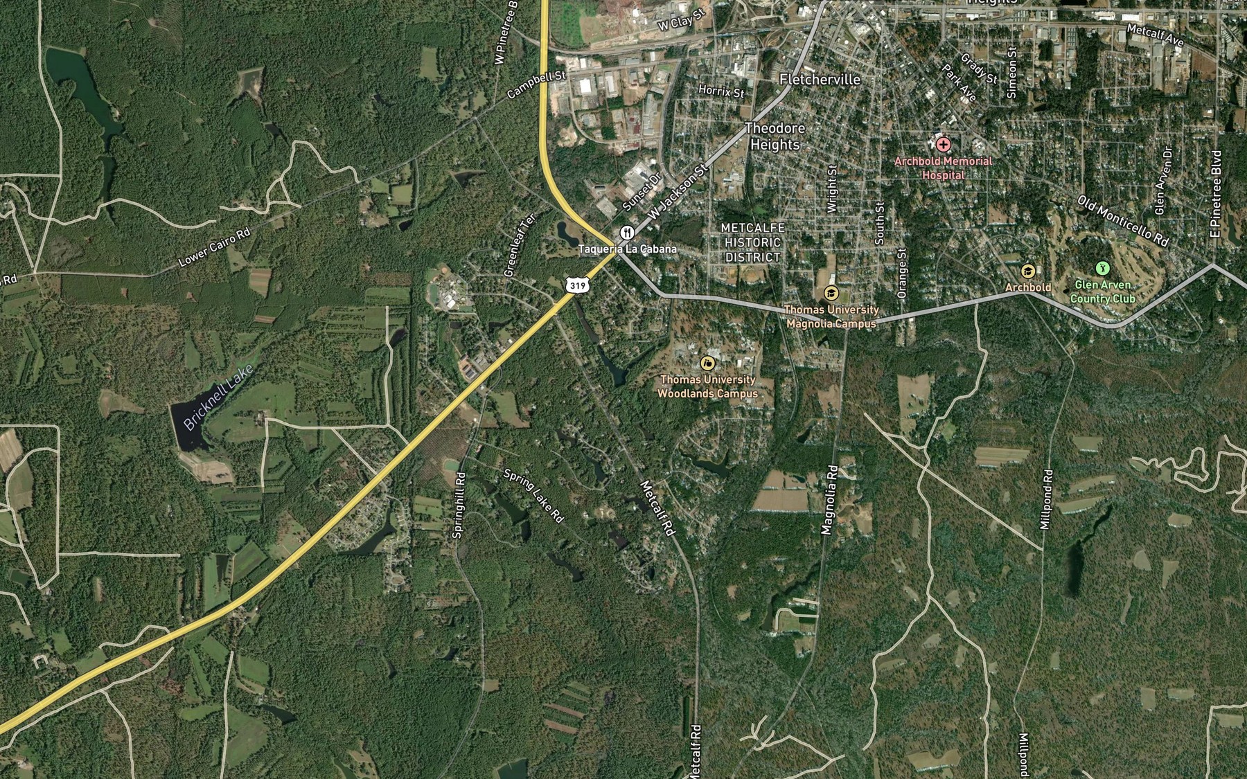 Satellite map of the Wards Creek