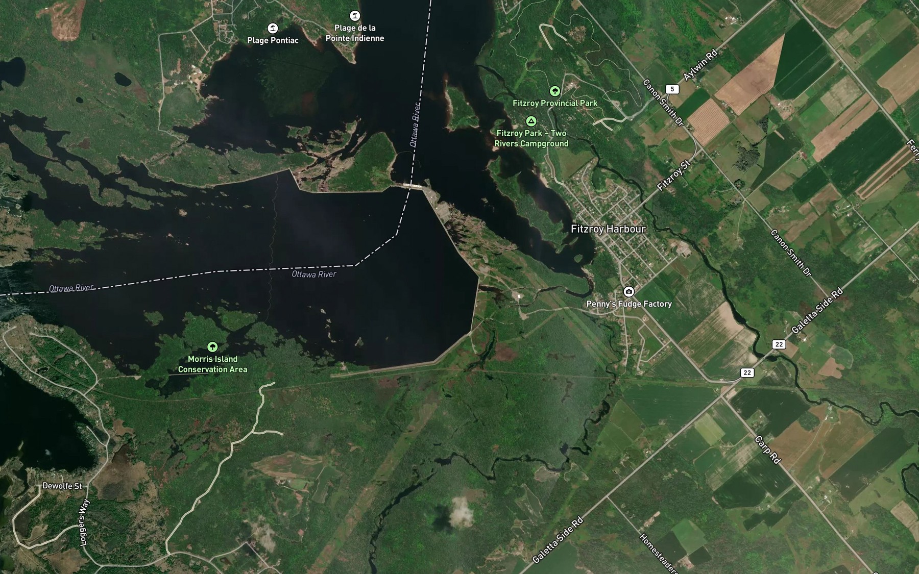 Satellite map of the Mississippi River Snye