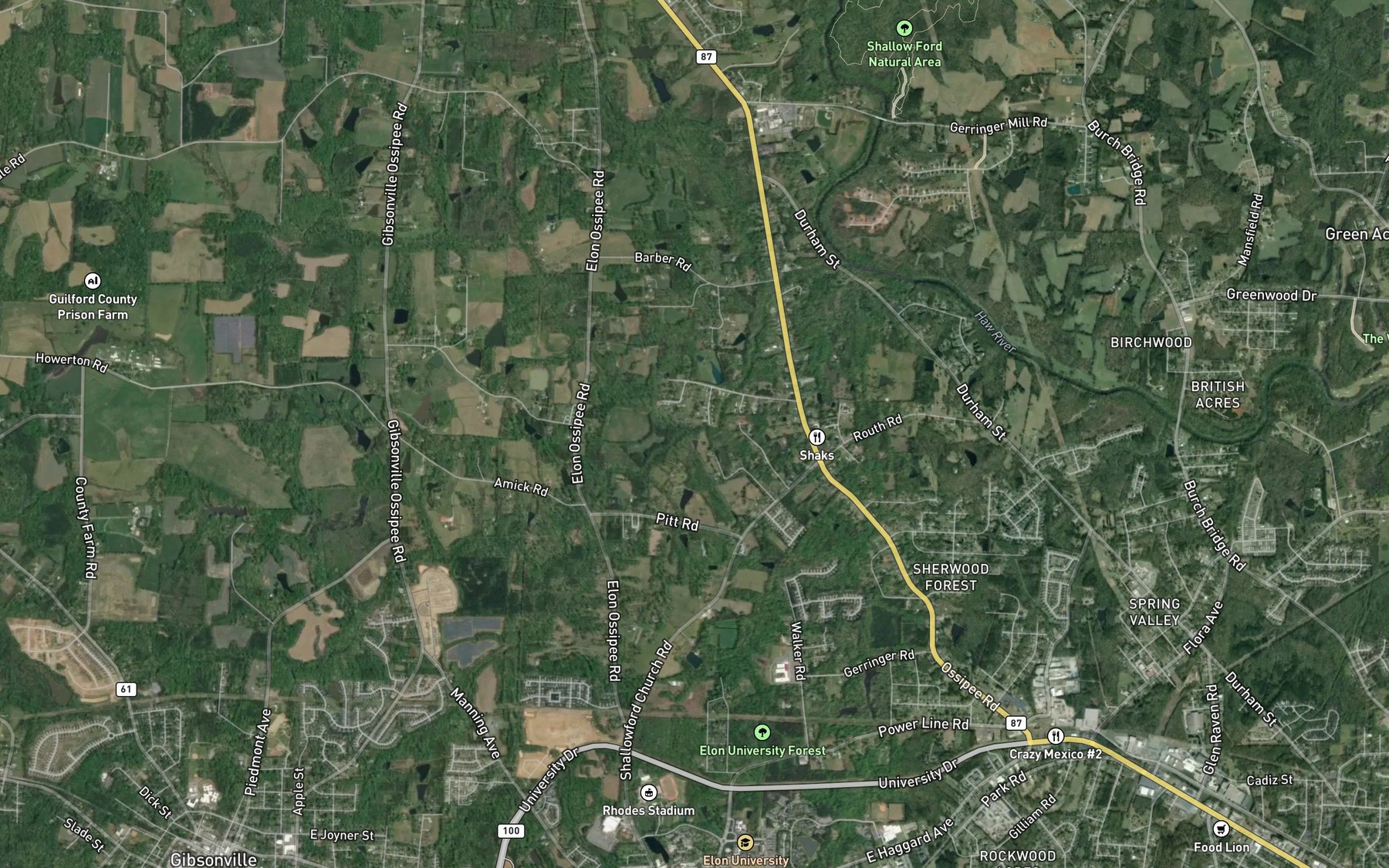 Satellite map of the Tickle Creek