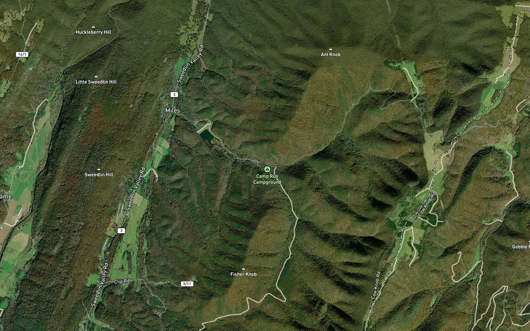 Satellite map of the Little Camp Run