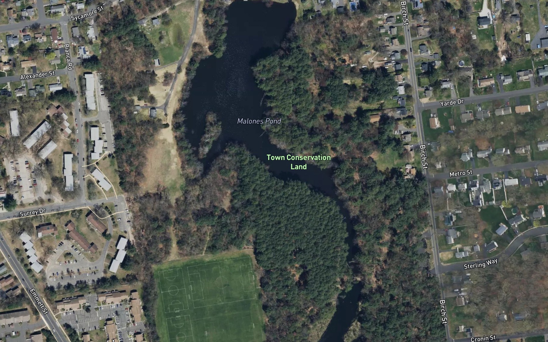 Satellite map of the Malones Pond