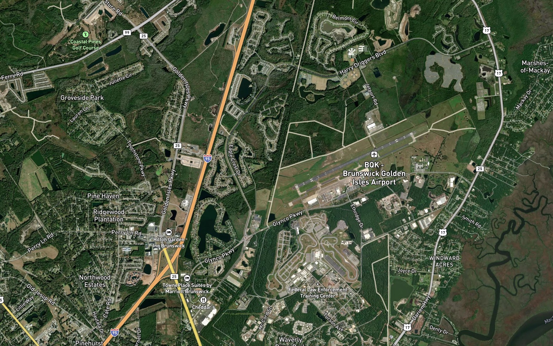 Satellite map of the Brunswick-Altamaha Canal