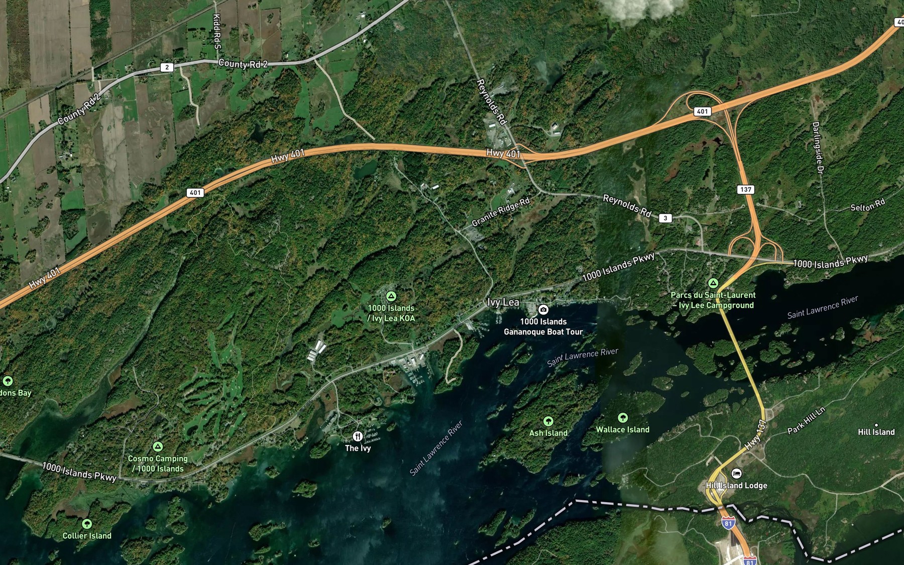Satellite map of the Ivy Bay