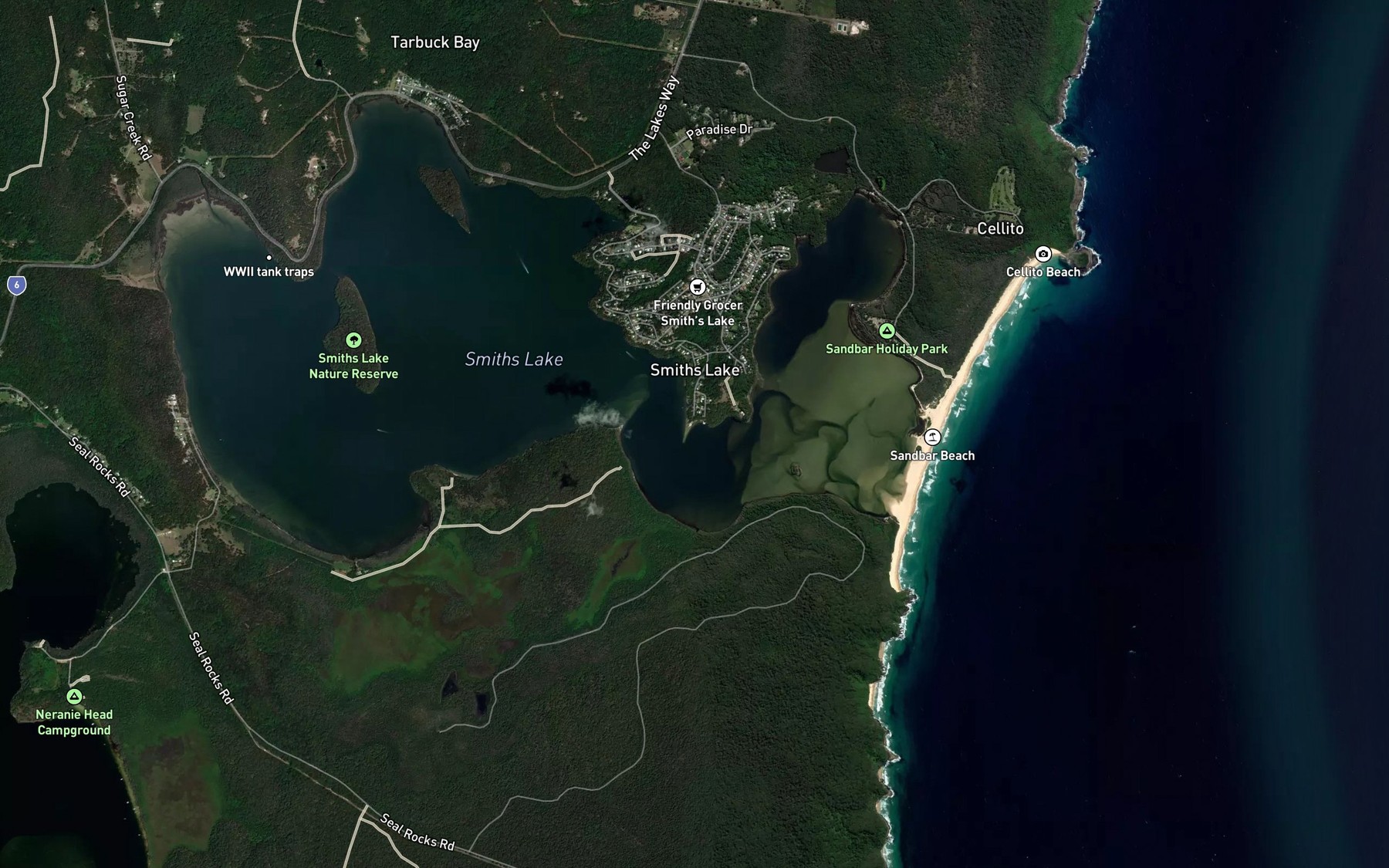 Satellite map of the Smiths Lake Park