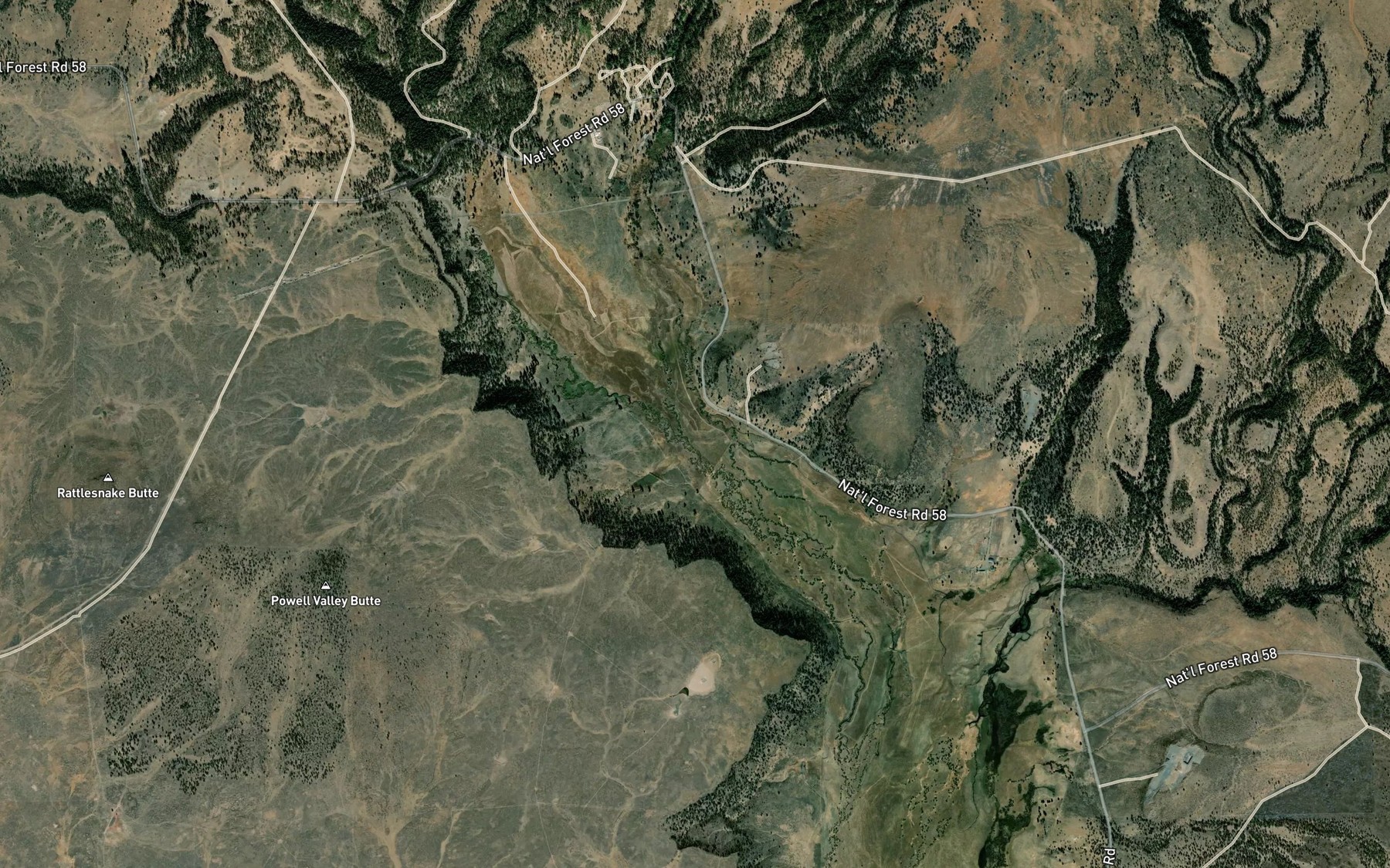 Satellite map of the Rager Creek