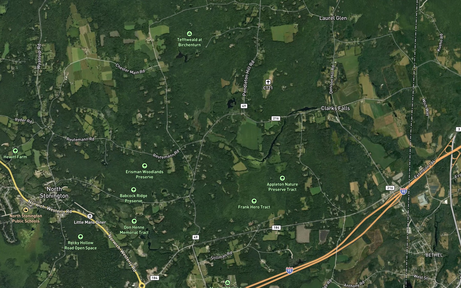 Satellite map of the Pendleton Hill Brook