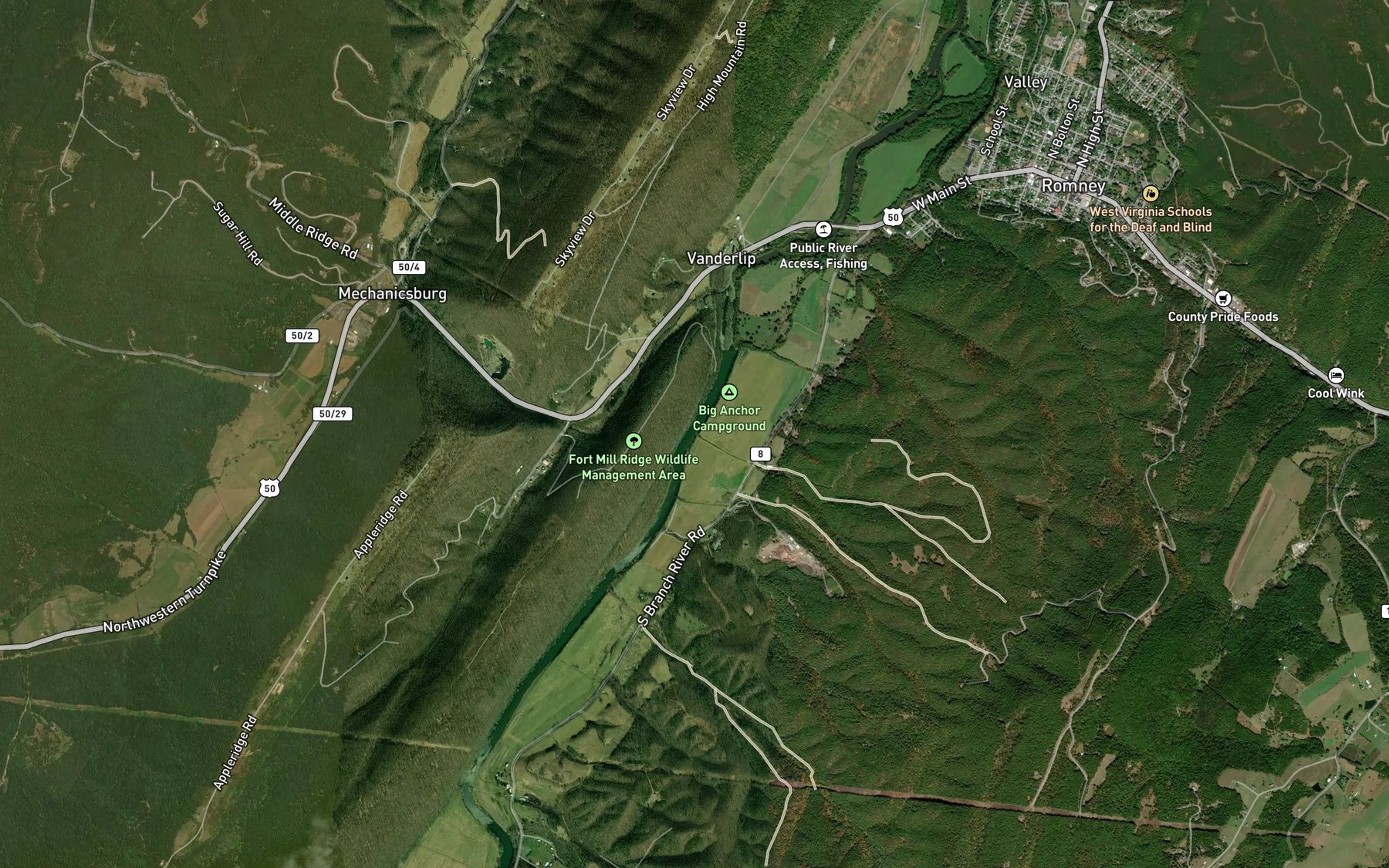 Satellite map of the Stump Run