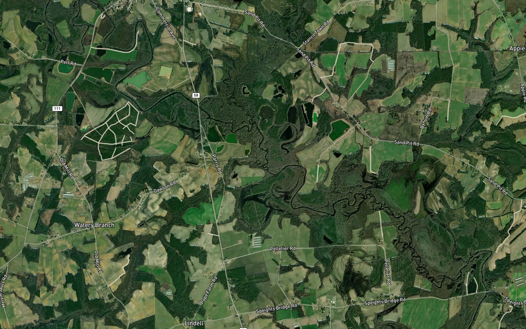 Satellite map of the Watery Branch