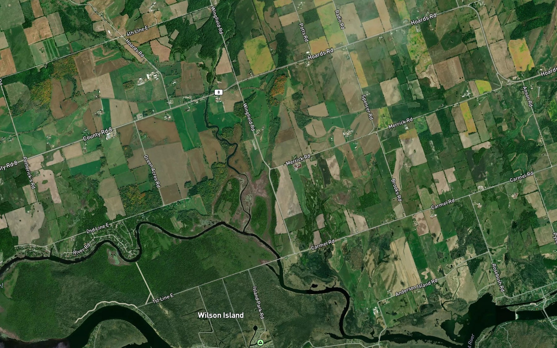 Satellite map of the Hoards Creek