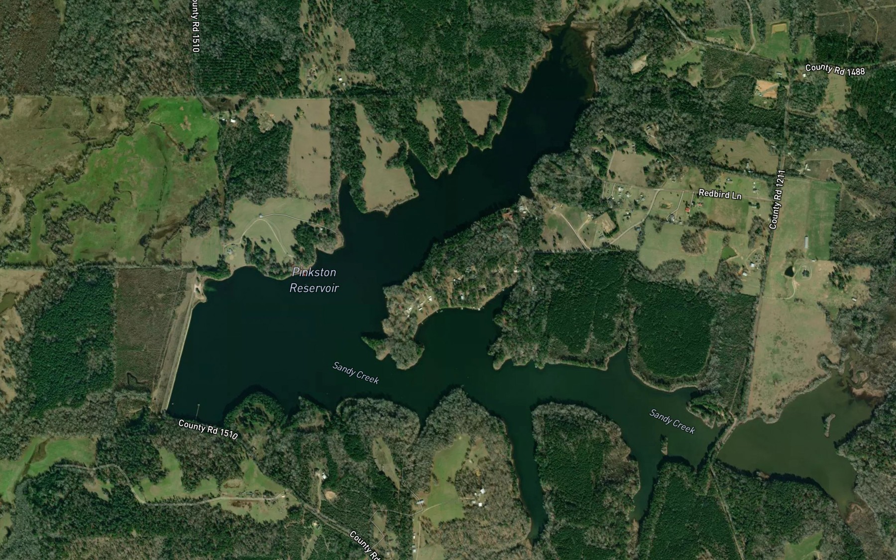 Satellite map of the Pinkston Reservoir