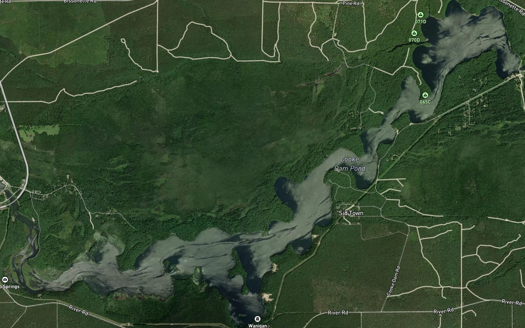 Satellite map of the Cooke Dam Pond