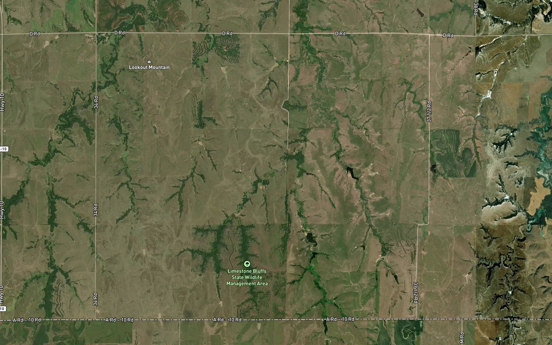 Satellite map of the Monie Reservoir