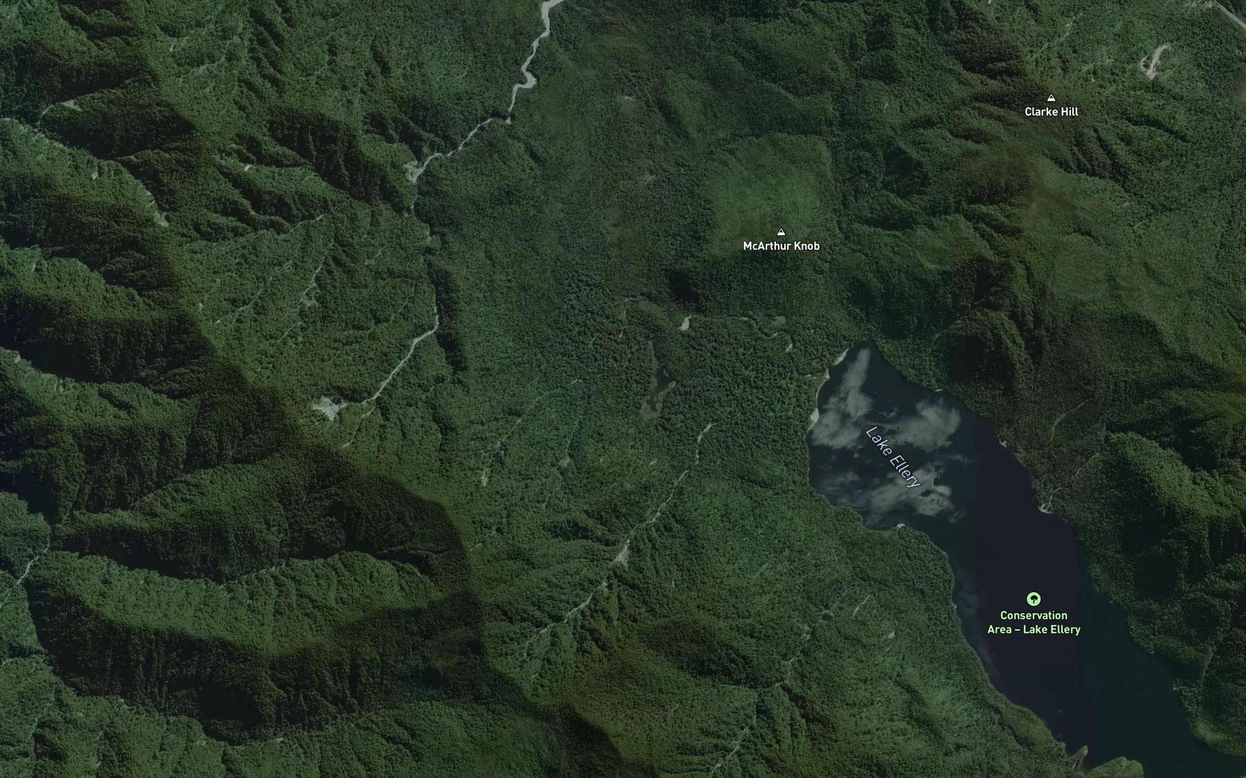 Satellite map of the Grebe Creek