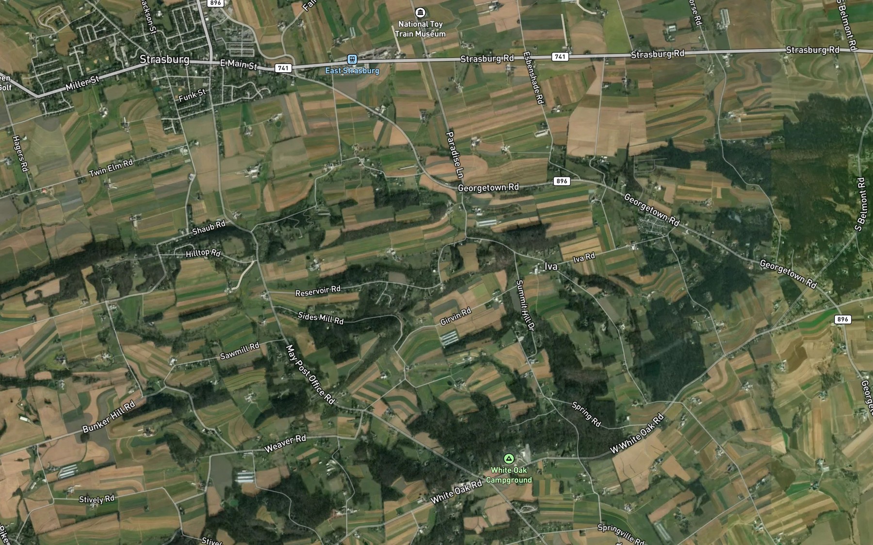 Satellite map of the Strasburg Reservoir
