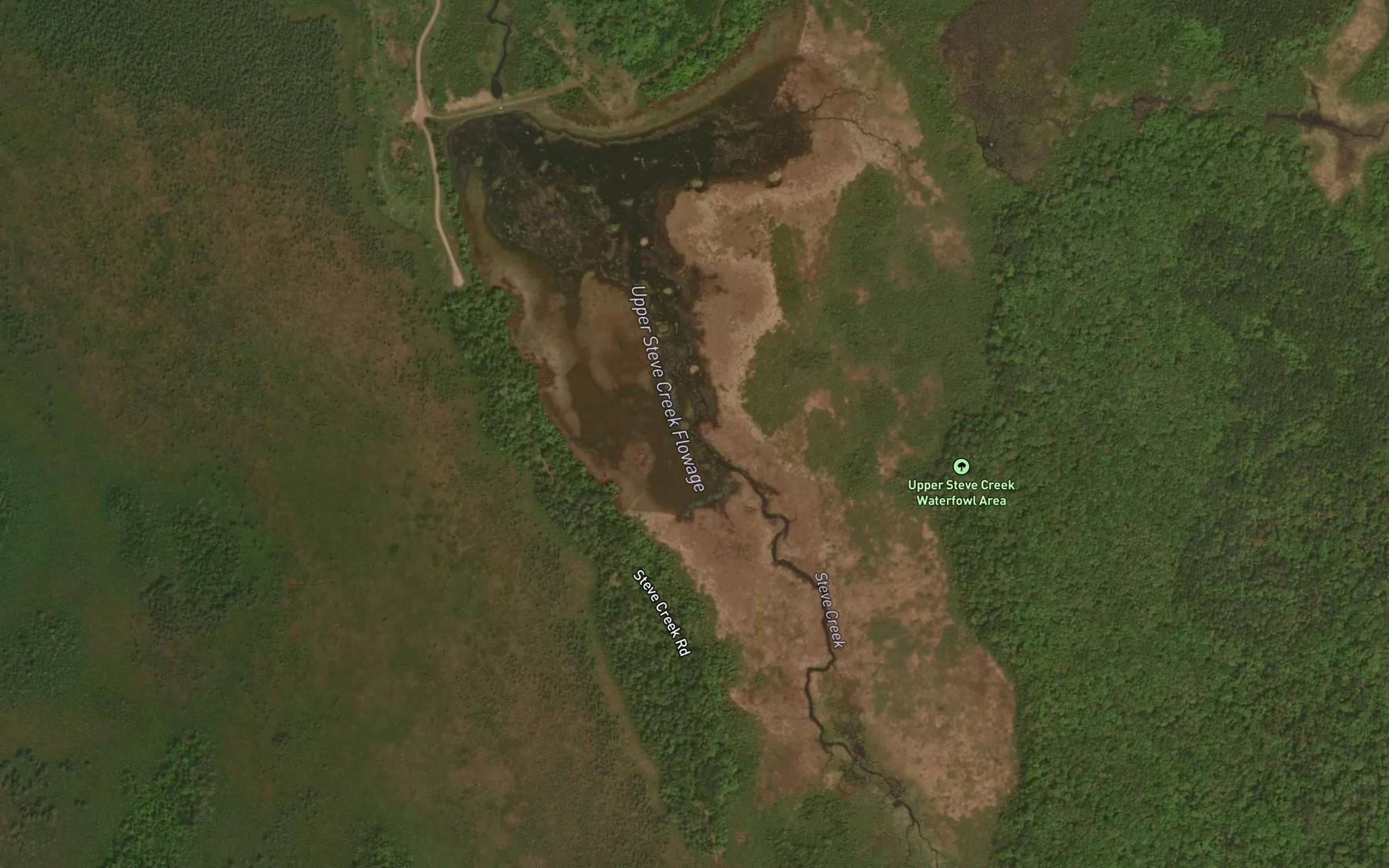 Satellite map of the Upper Steve Creek Flowage