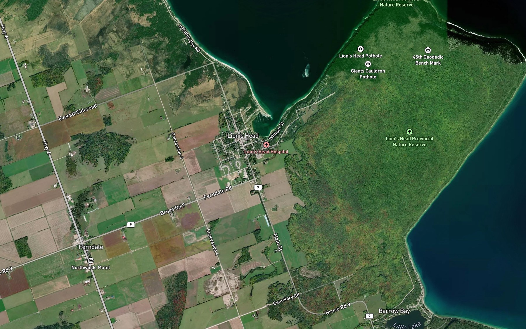 Satellite map of the Isthmus Bay