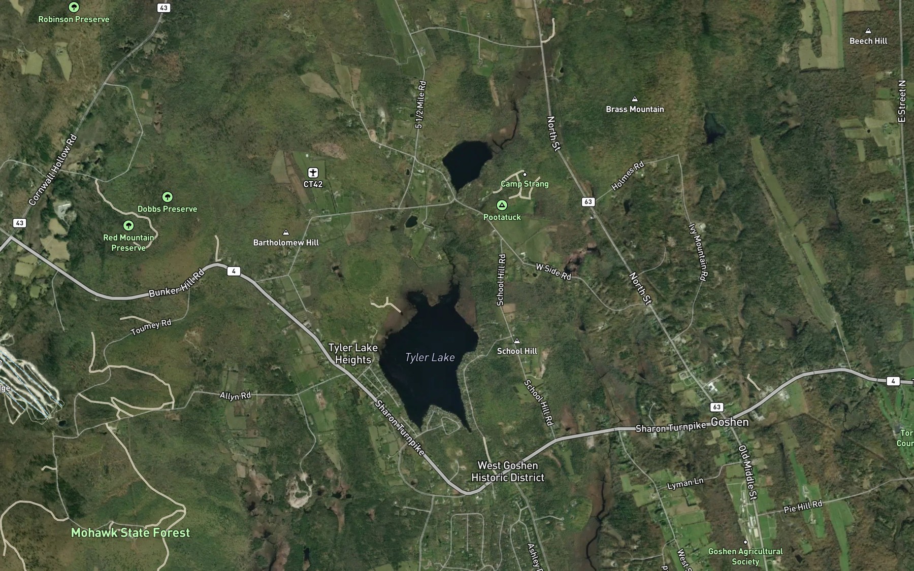 Satellite map of the West Side Pond Brook