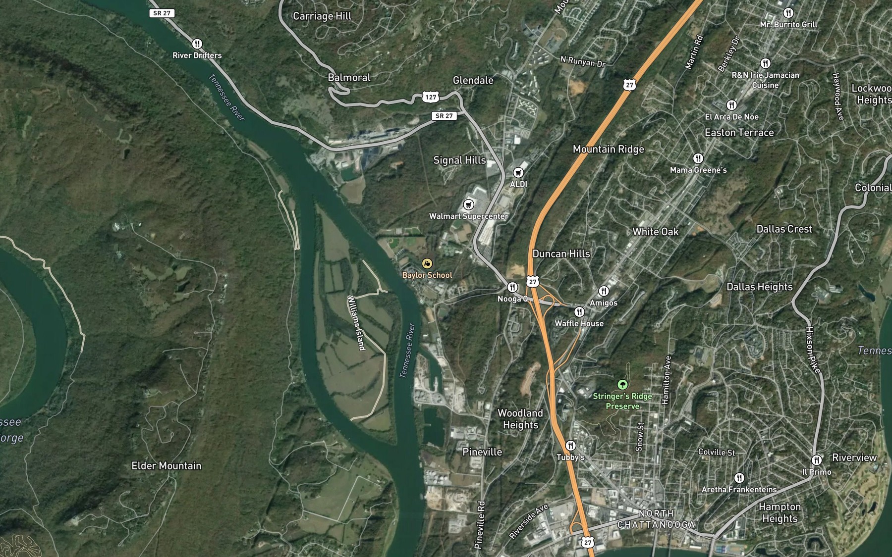 Satellite map of the Stringers Branch