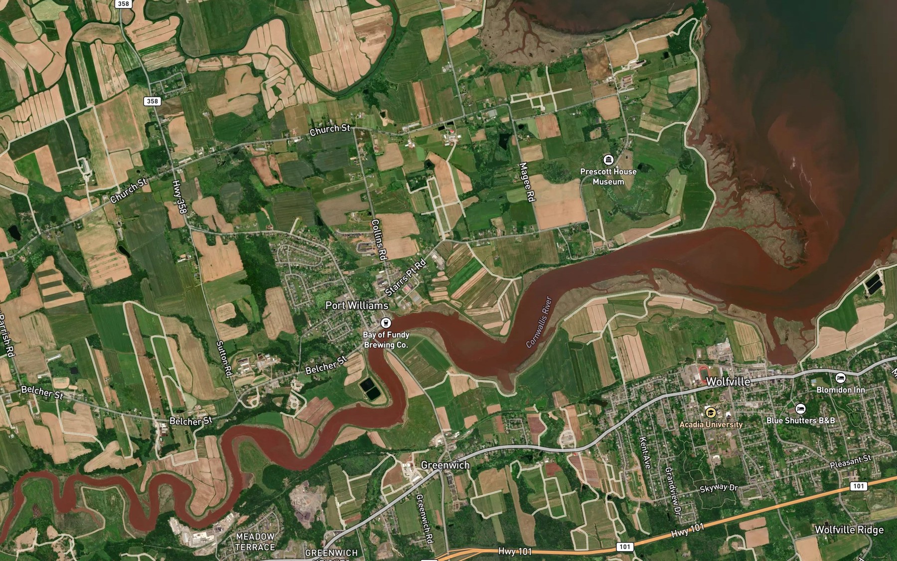 Satellite map of the Farnham Creek