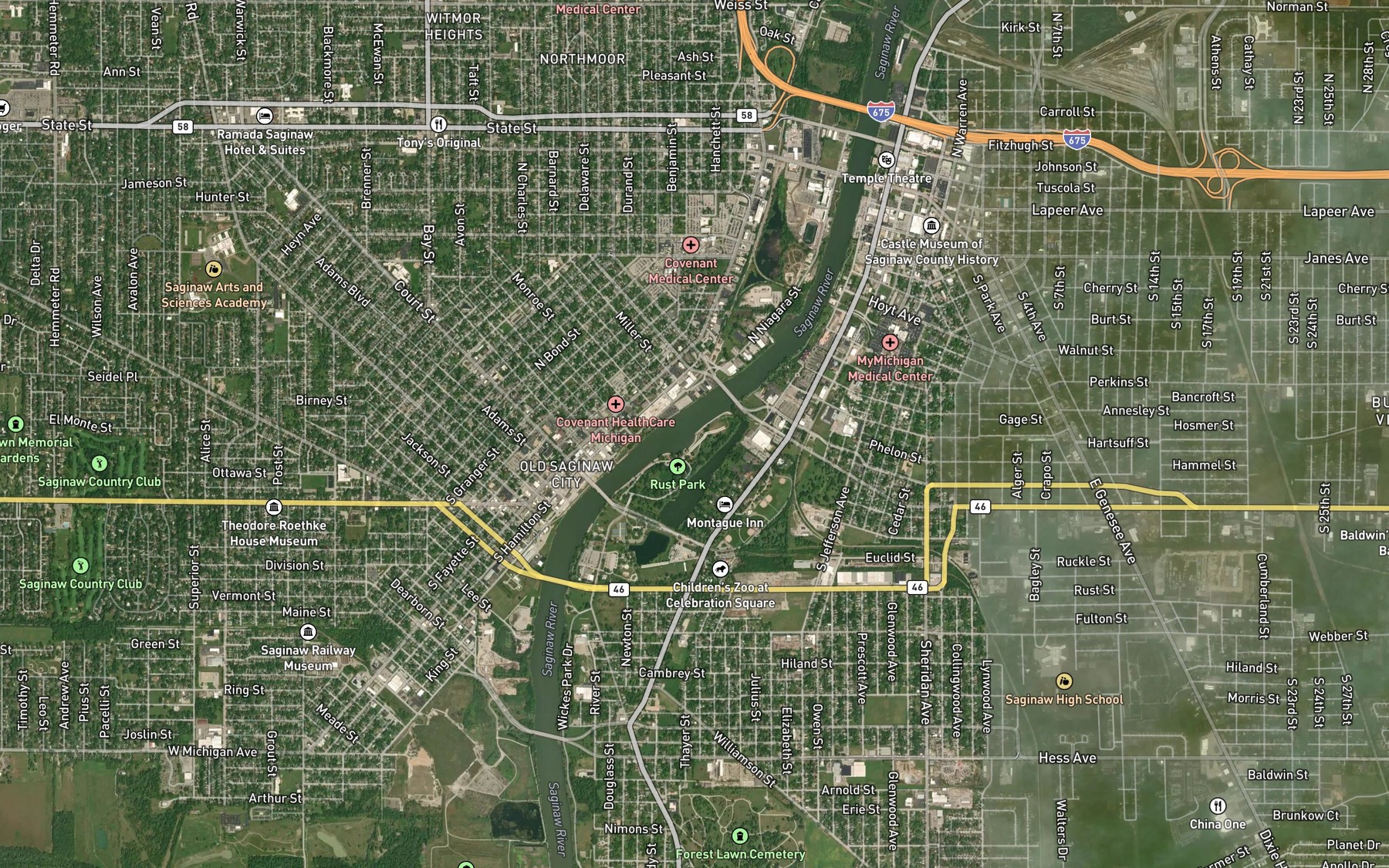 Satellite map of the Ojibway Island