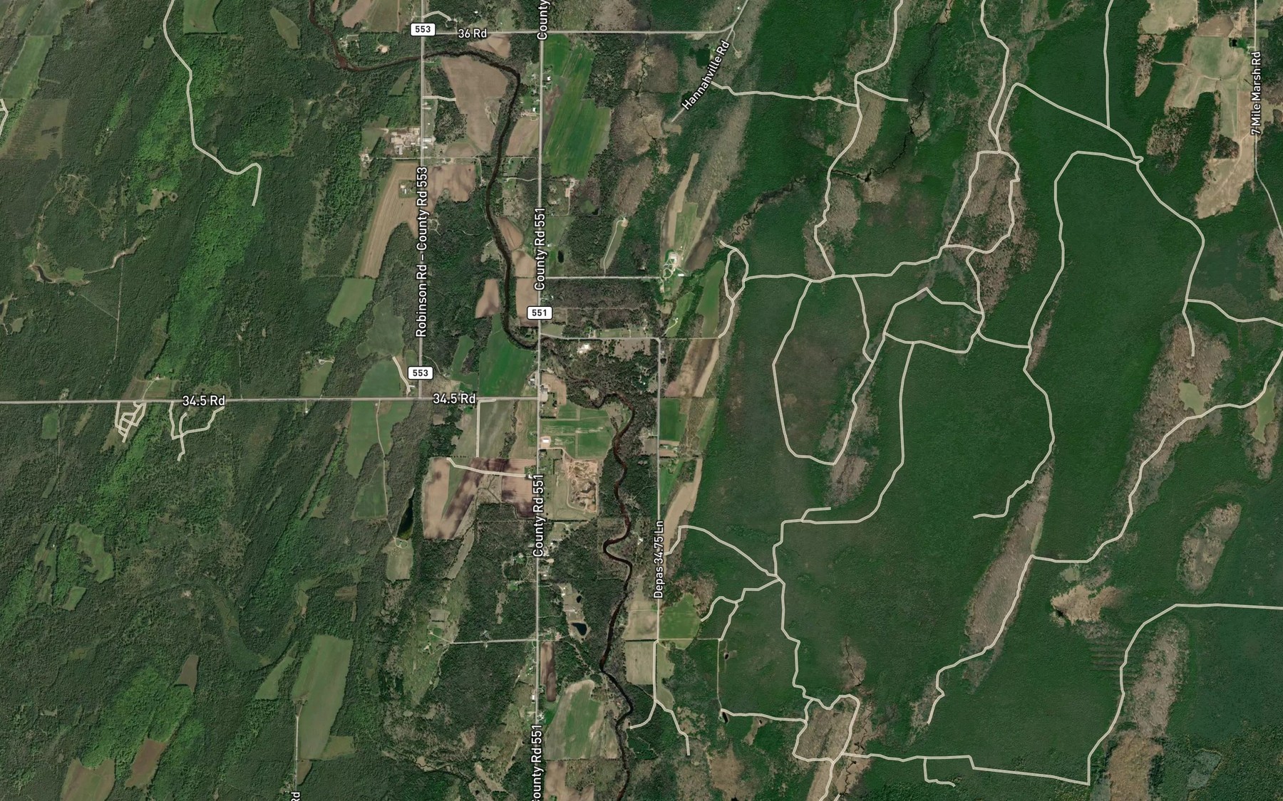 Satellite map of the Advent Creek