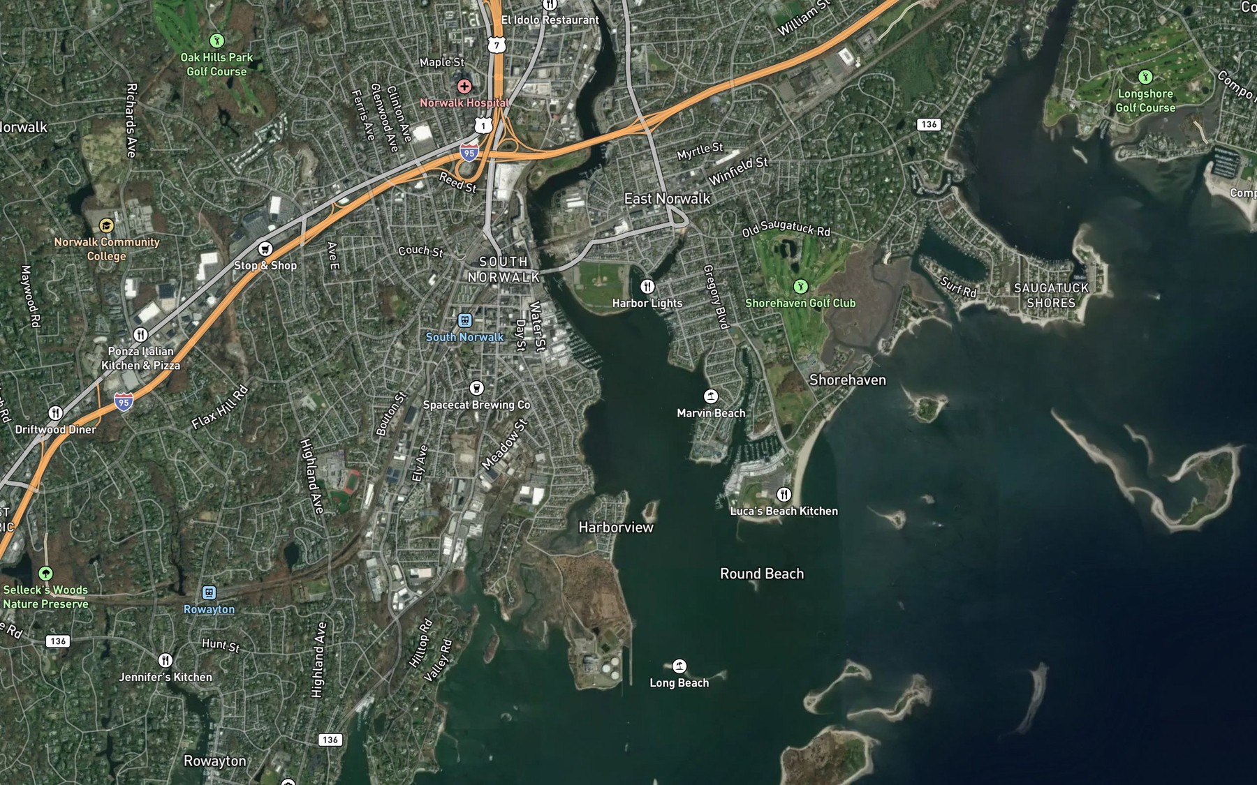 Satellite map of the Norfolk River Reach
