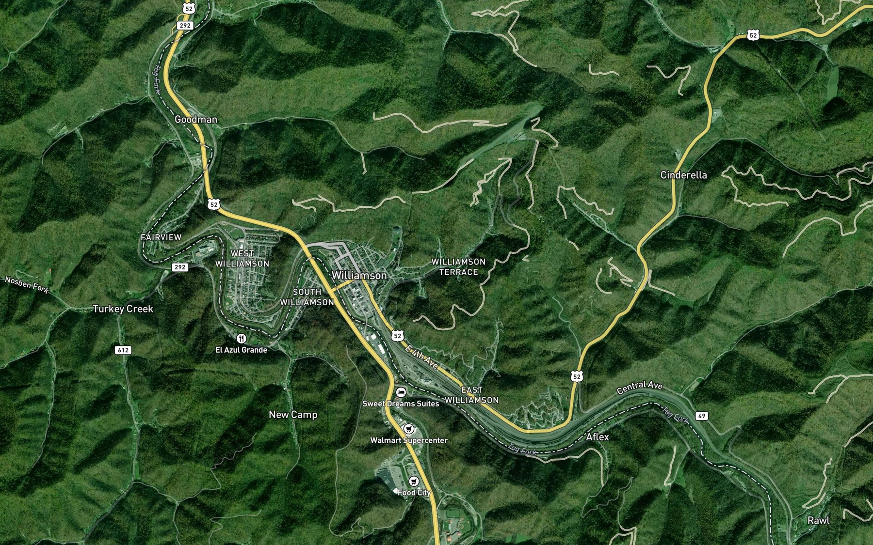 Satellite map of the Williamson Creek
