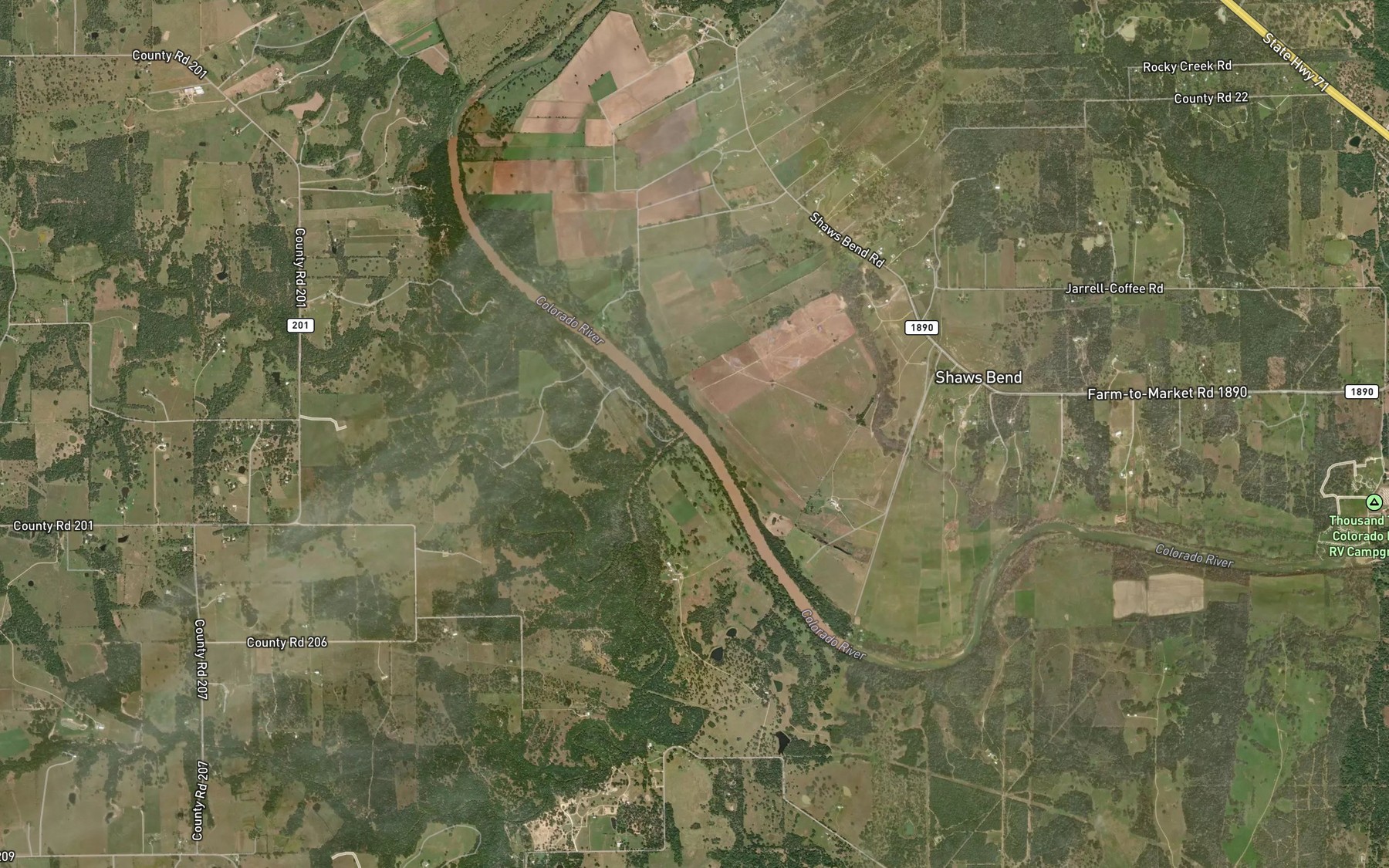Satellite map of the Harveys Creek