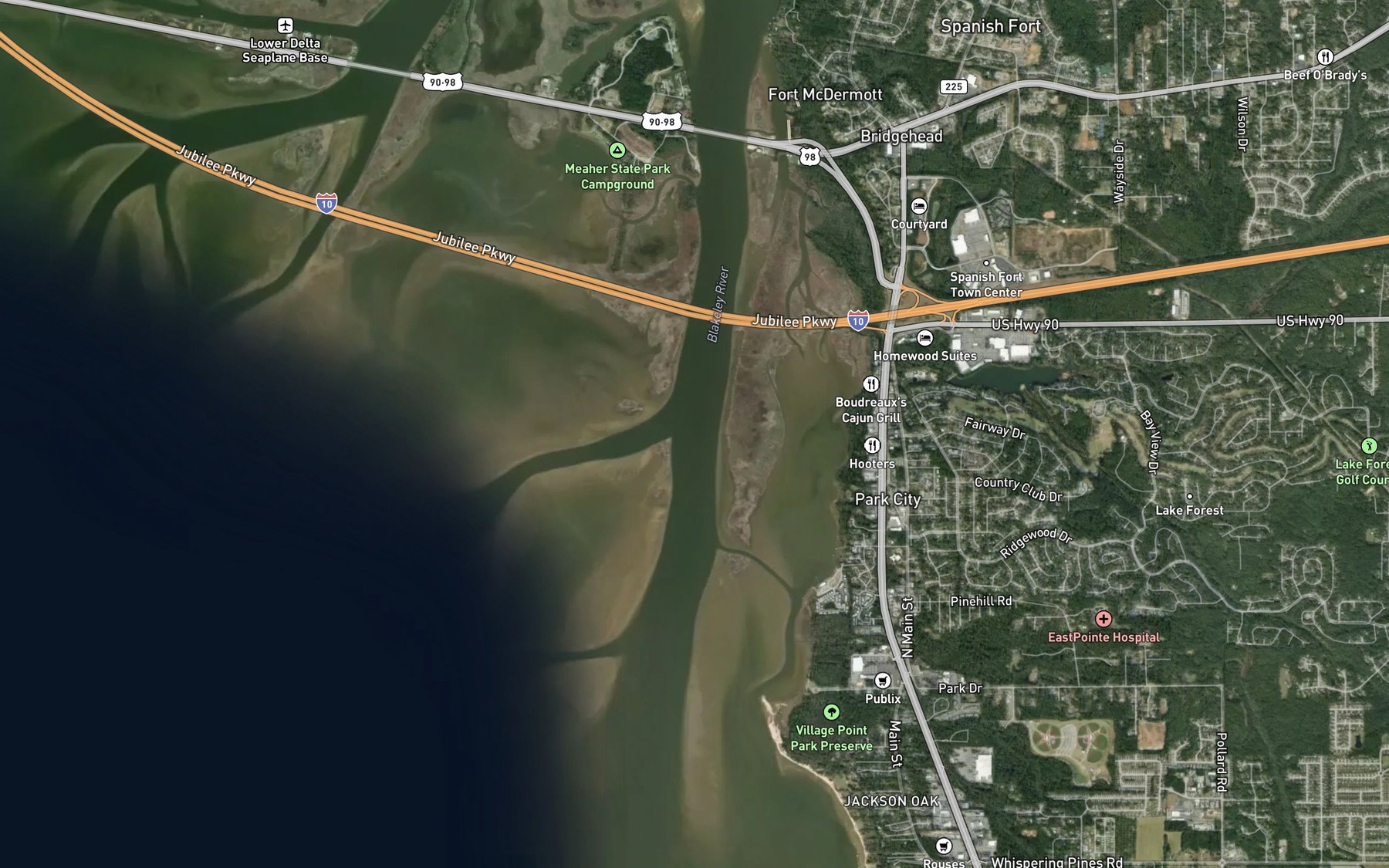Satellite map of the Blakeley River