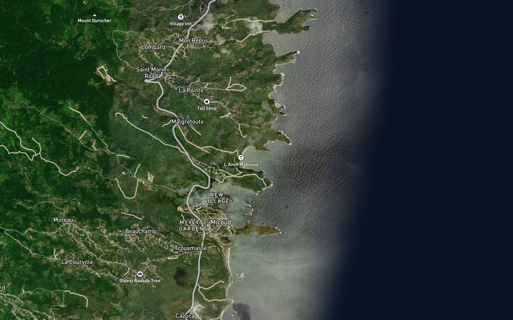 Satellite map of the Fond Bay