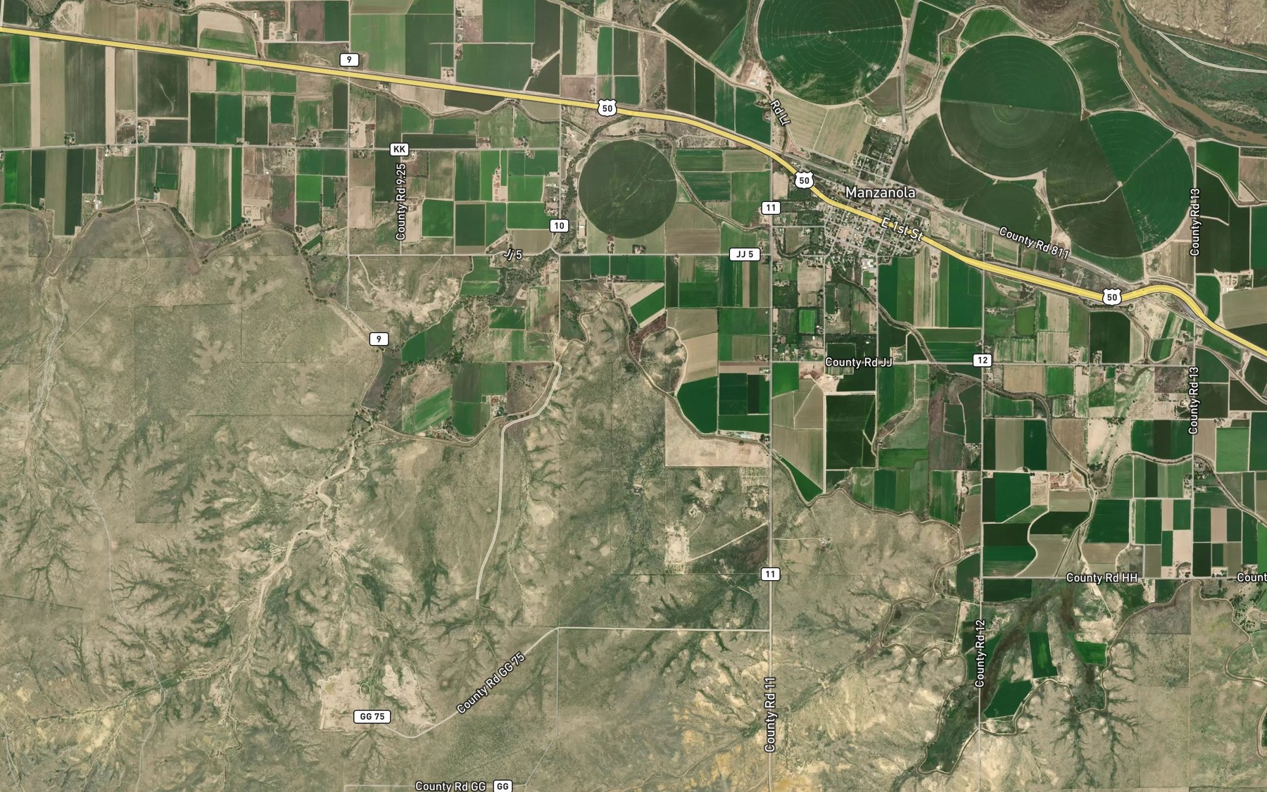 Satellite map of the Rocky Ford Highline Canal