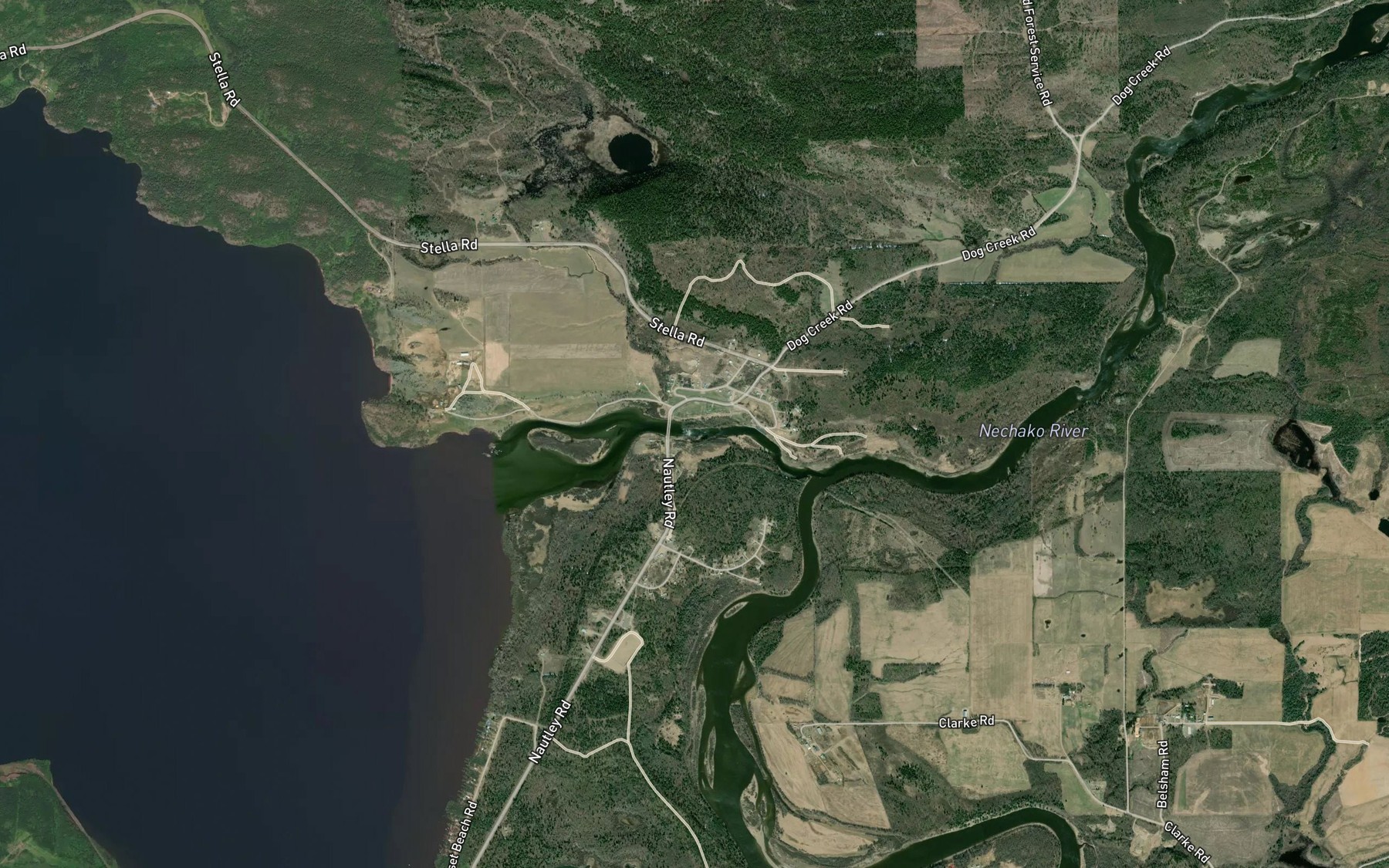 Satellite map of the Nautley River