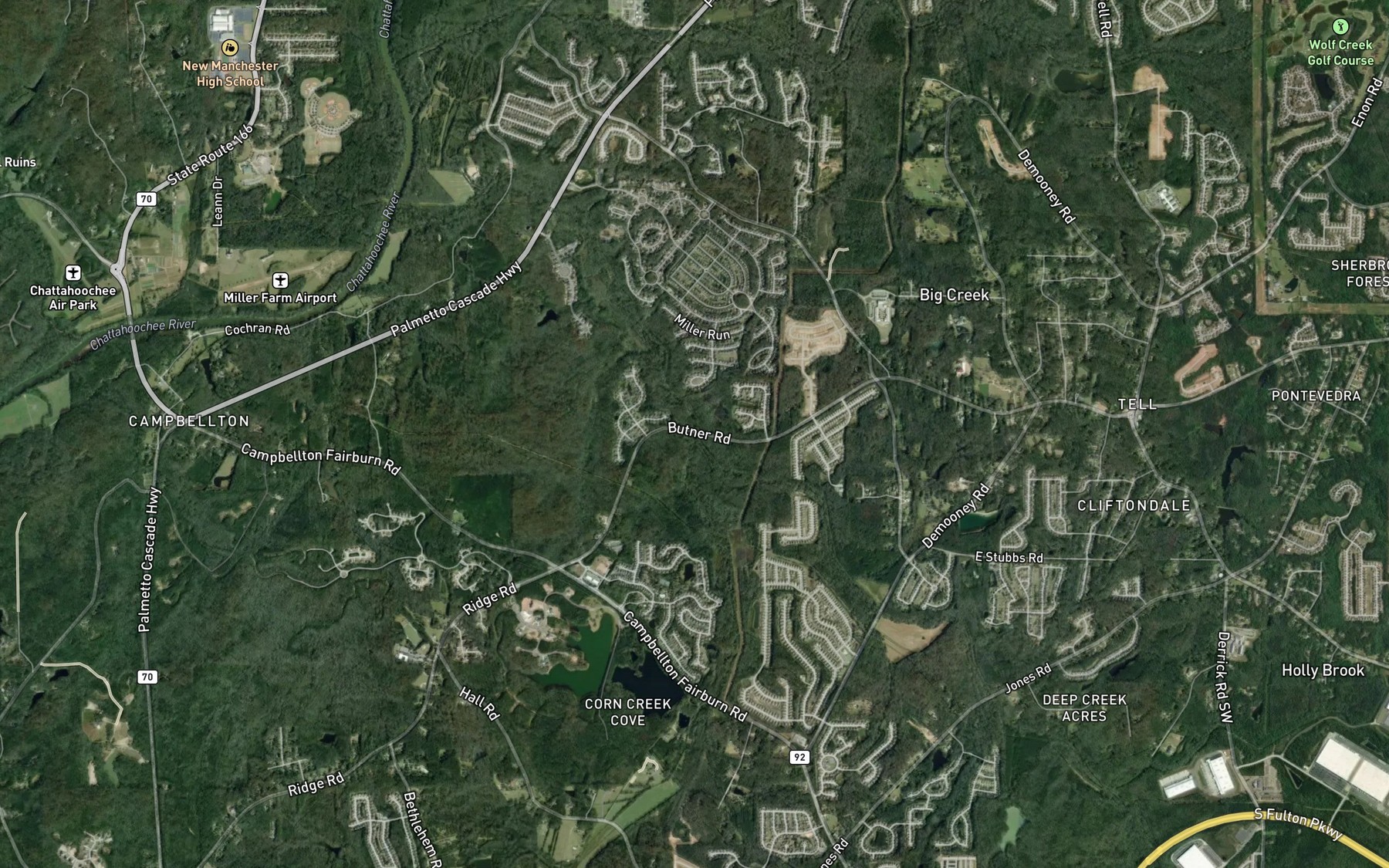 Satellite map of the Line Creek