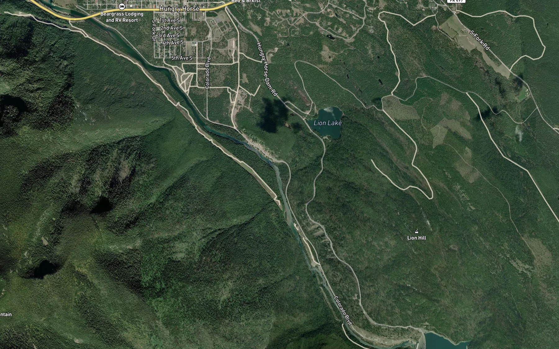 Satellite map of the Whelp Creek