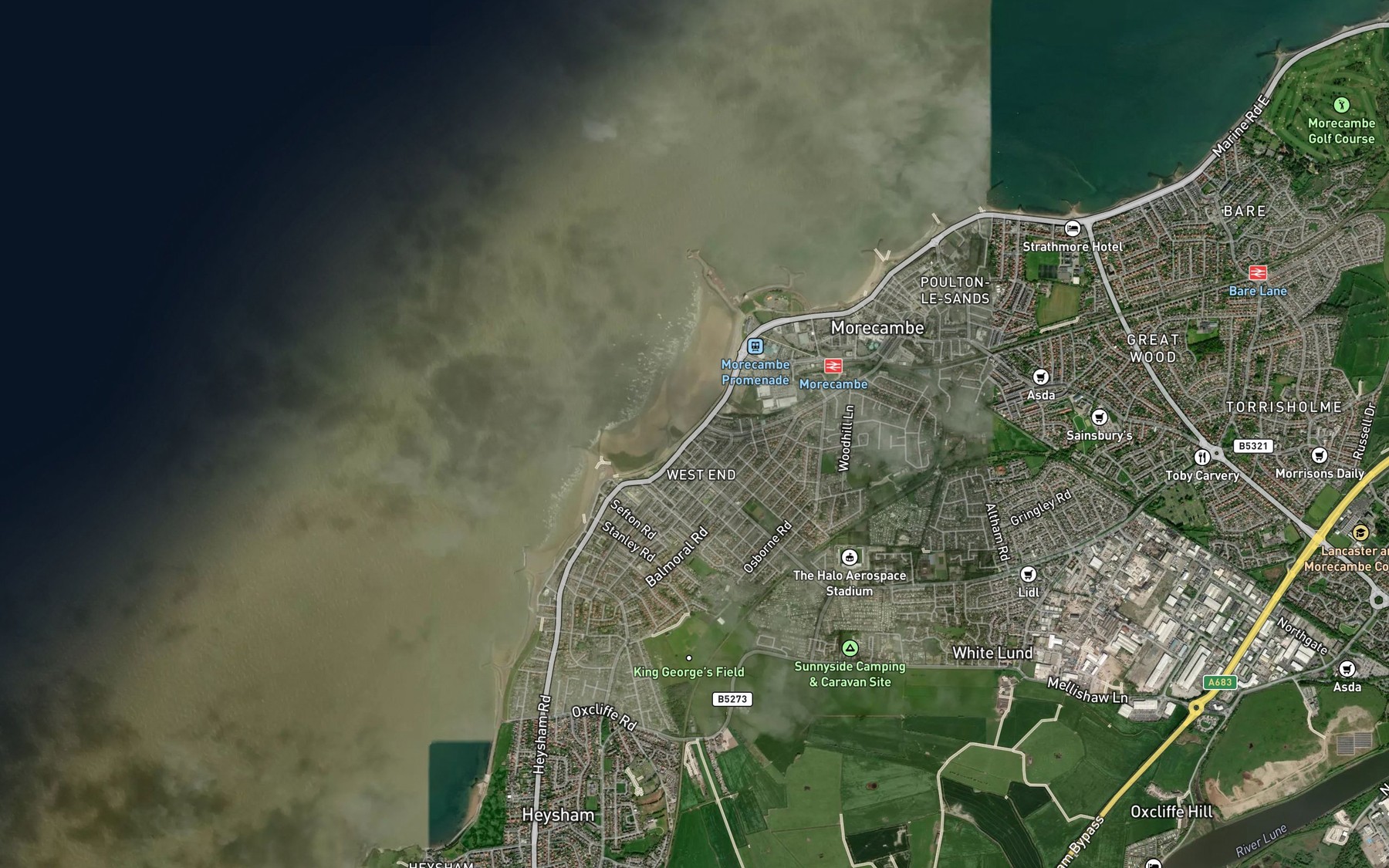 Satellite map of the Morecambe Bay
