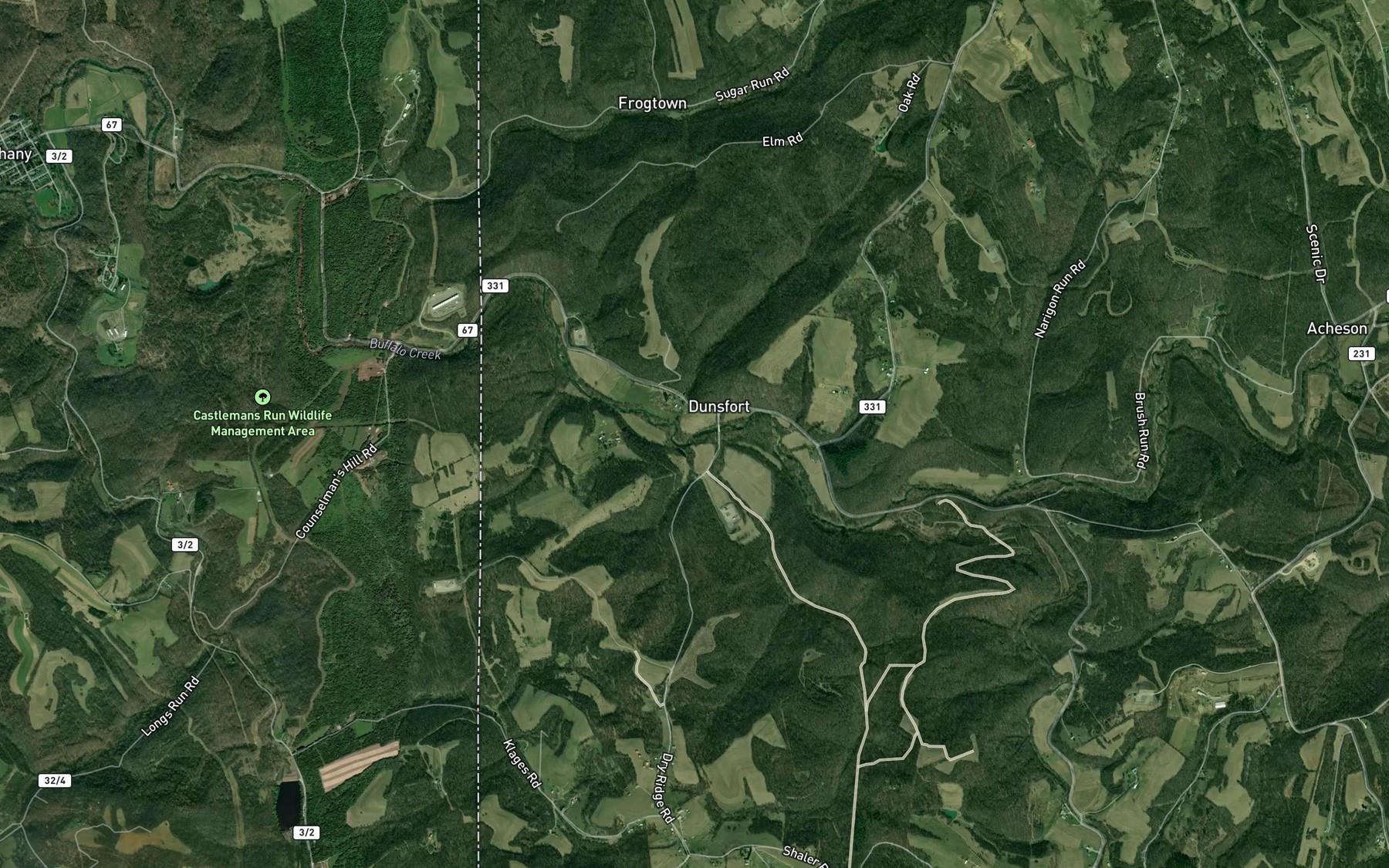 Satellite map of the Dog Run