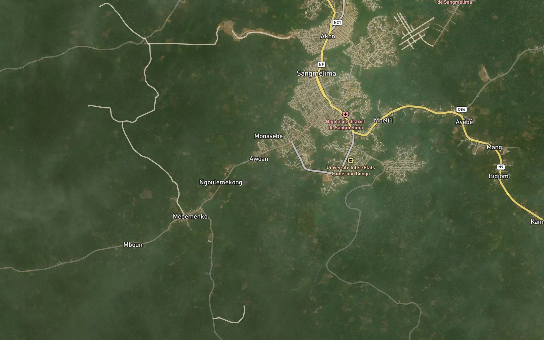 Satellite map of the Akono