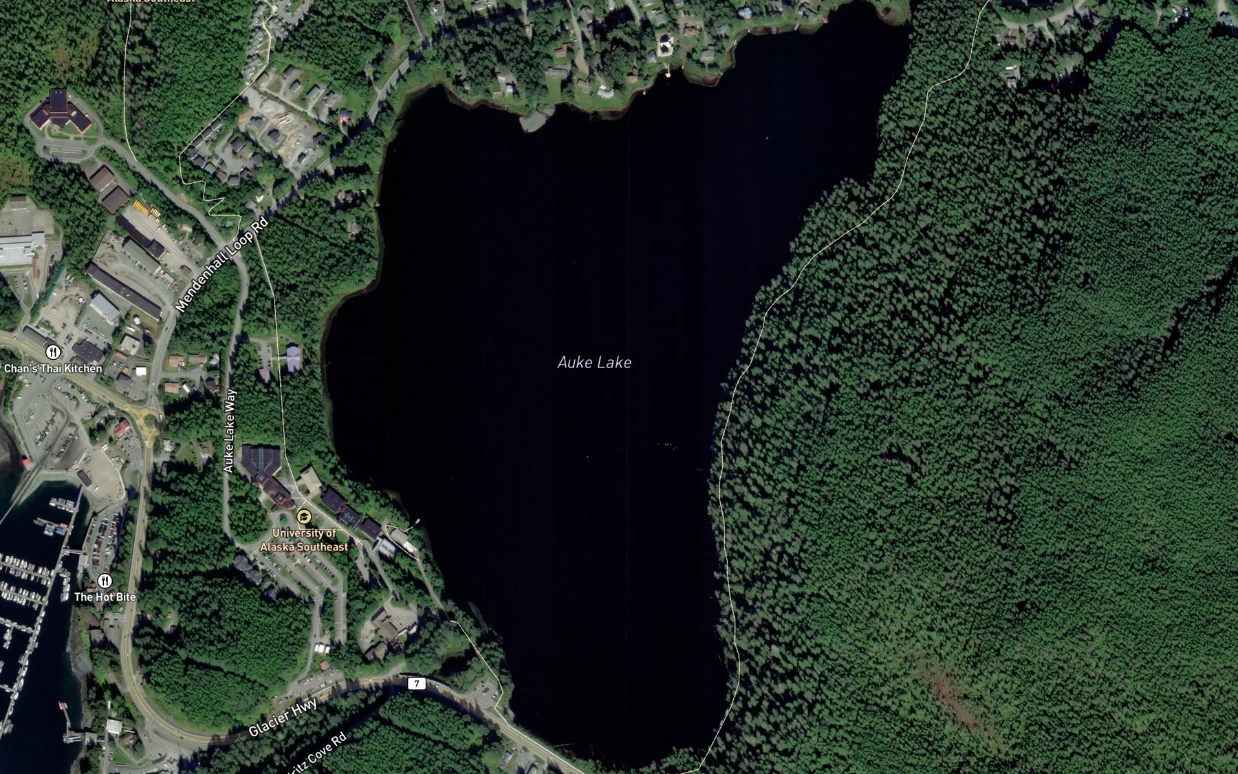 Satellite map of the Auke Lake