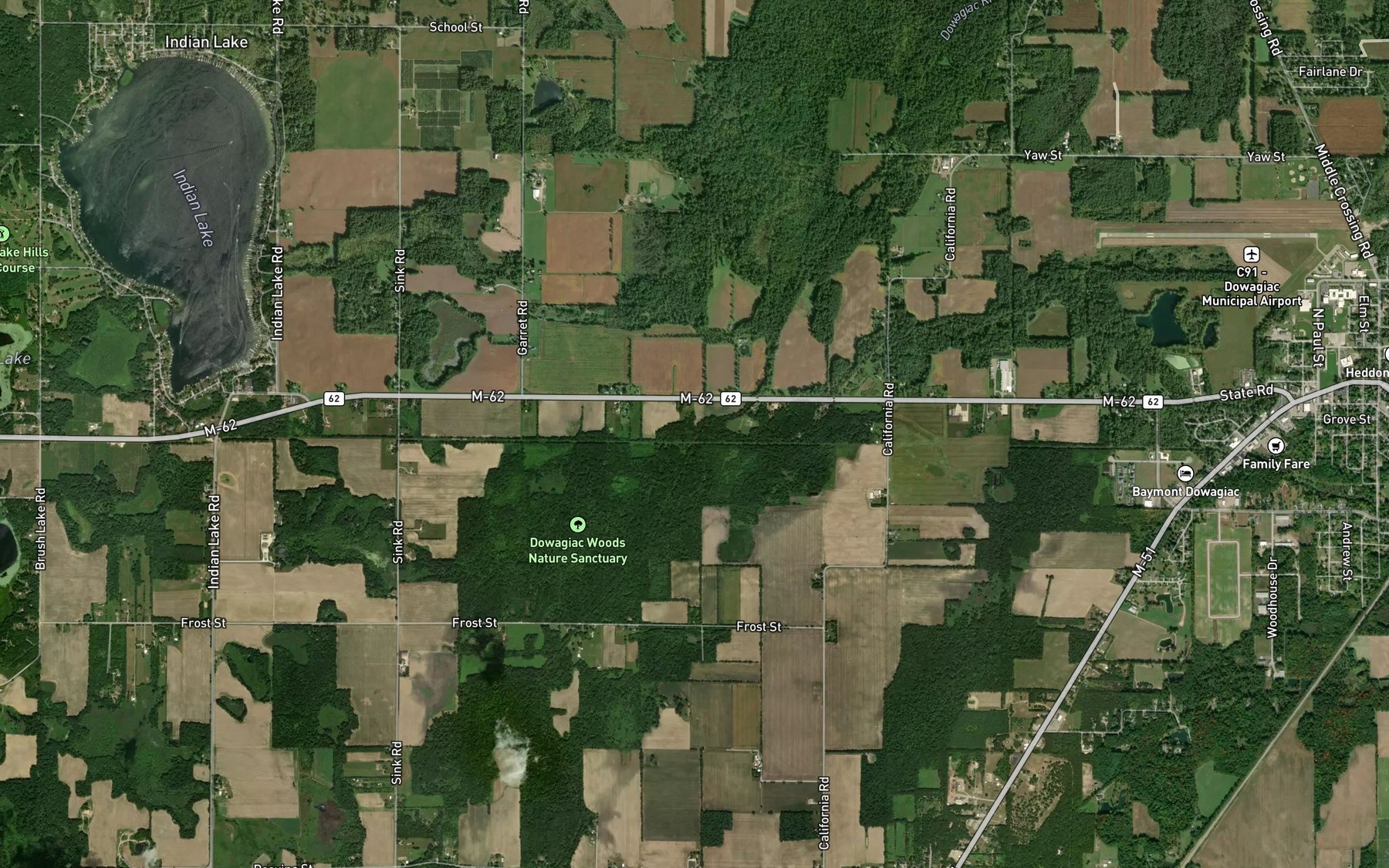 Satellite map of the Dowagiac Creek