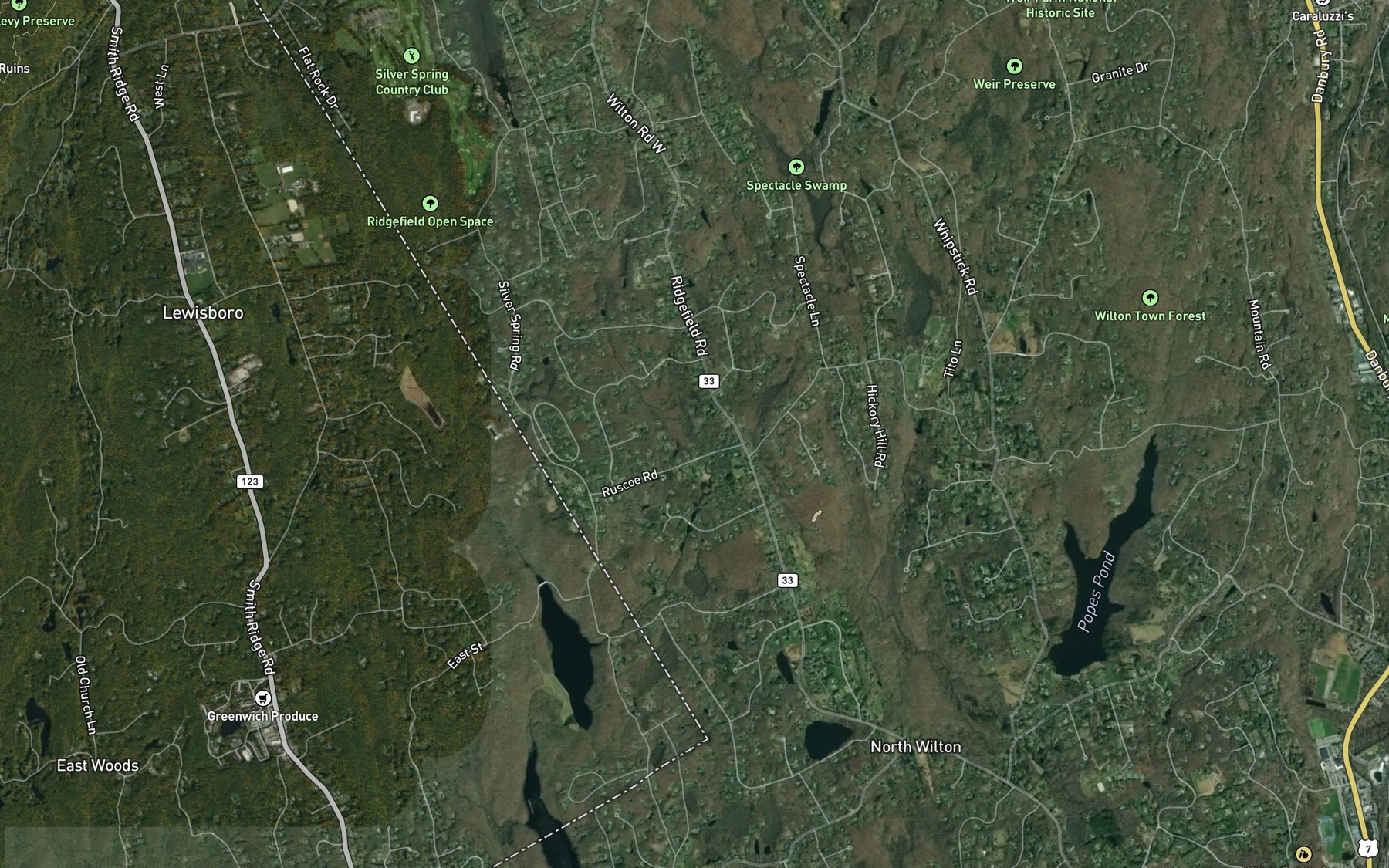Satellite map of the Silver Spring Brook