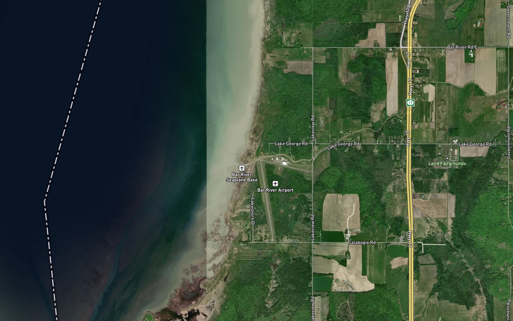Satellite map of the Bar River