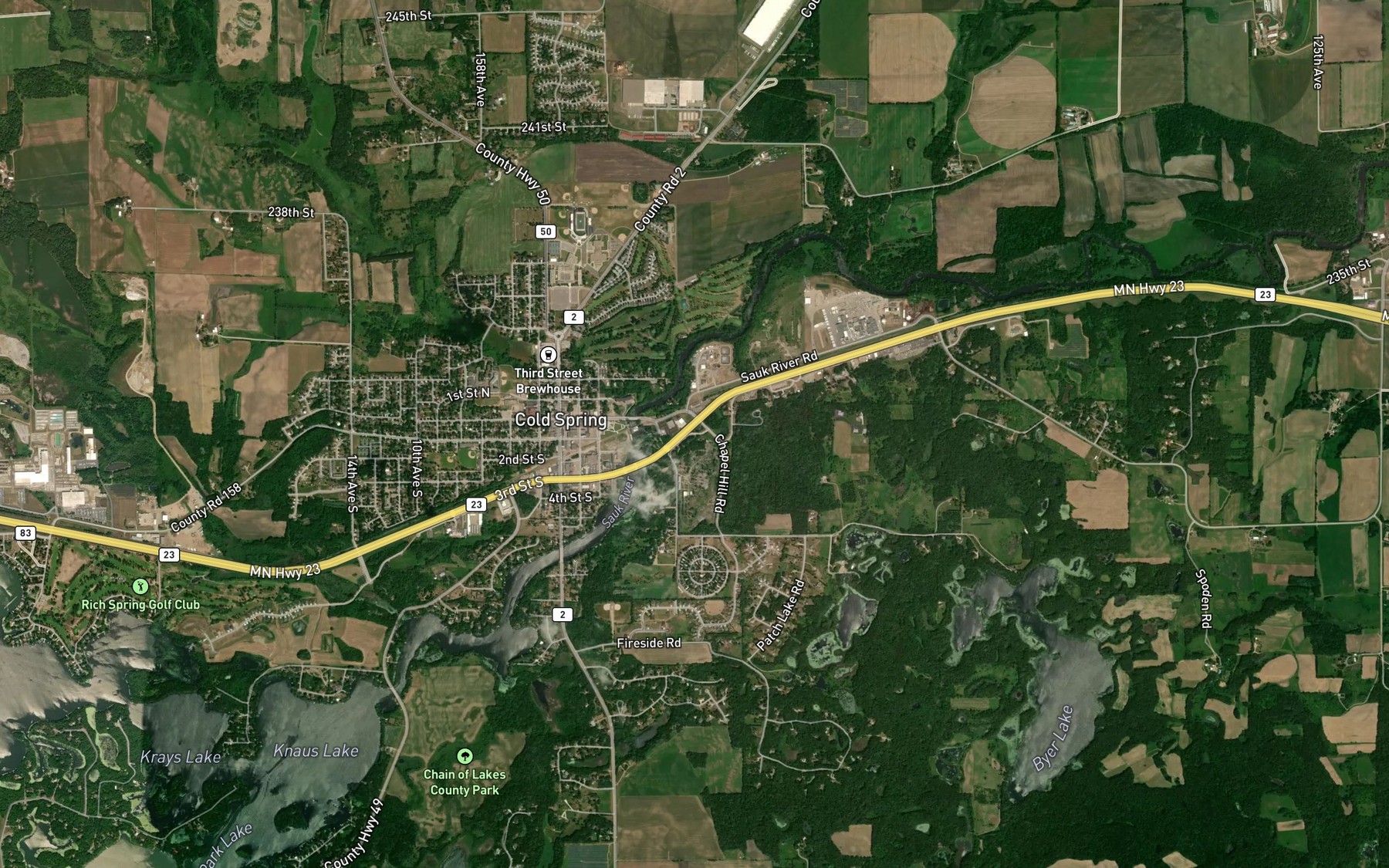 Satellite map of the Dam Effects Series of Lakes
