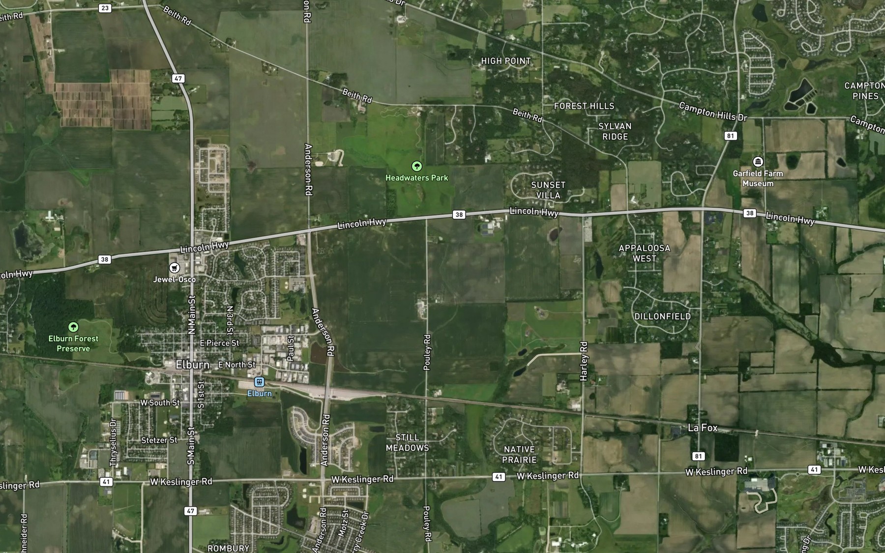 Satellite map of the Route 38 Branch