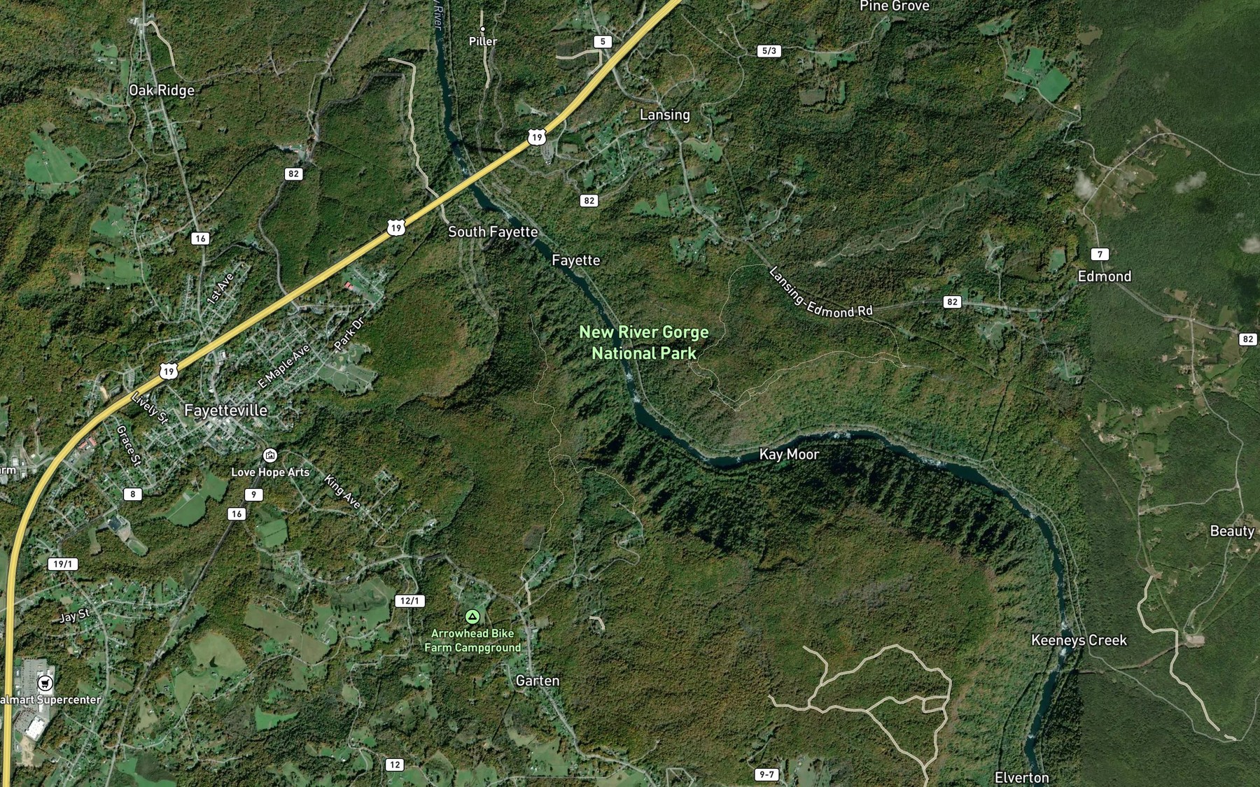 Satellite map of the Millers Folly Rapids