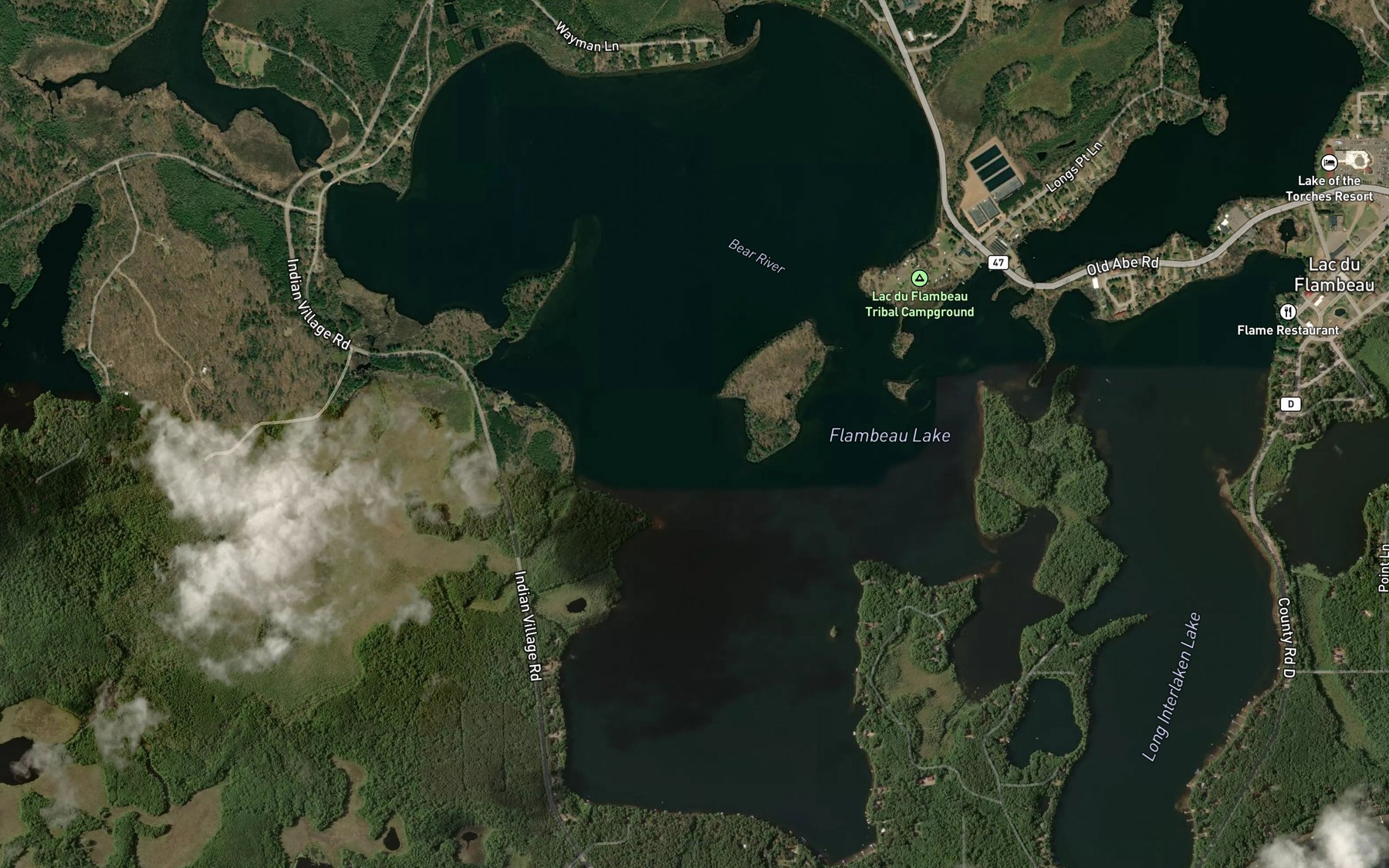 Satellite map of the Flambeau Lake