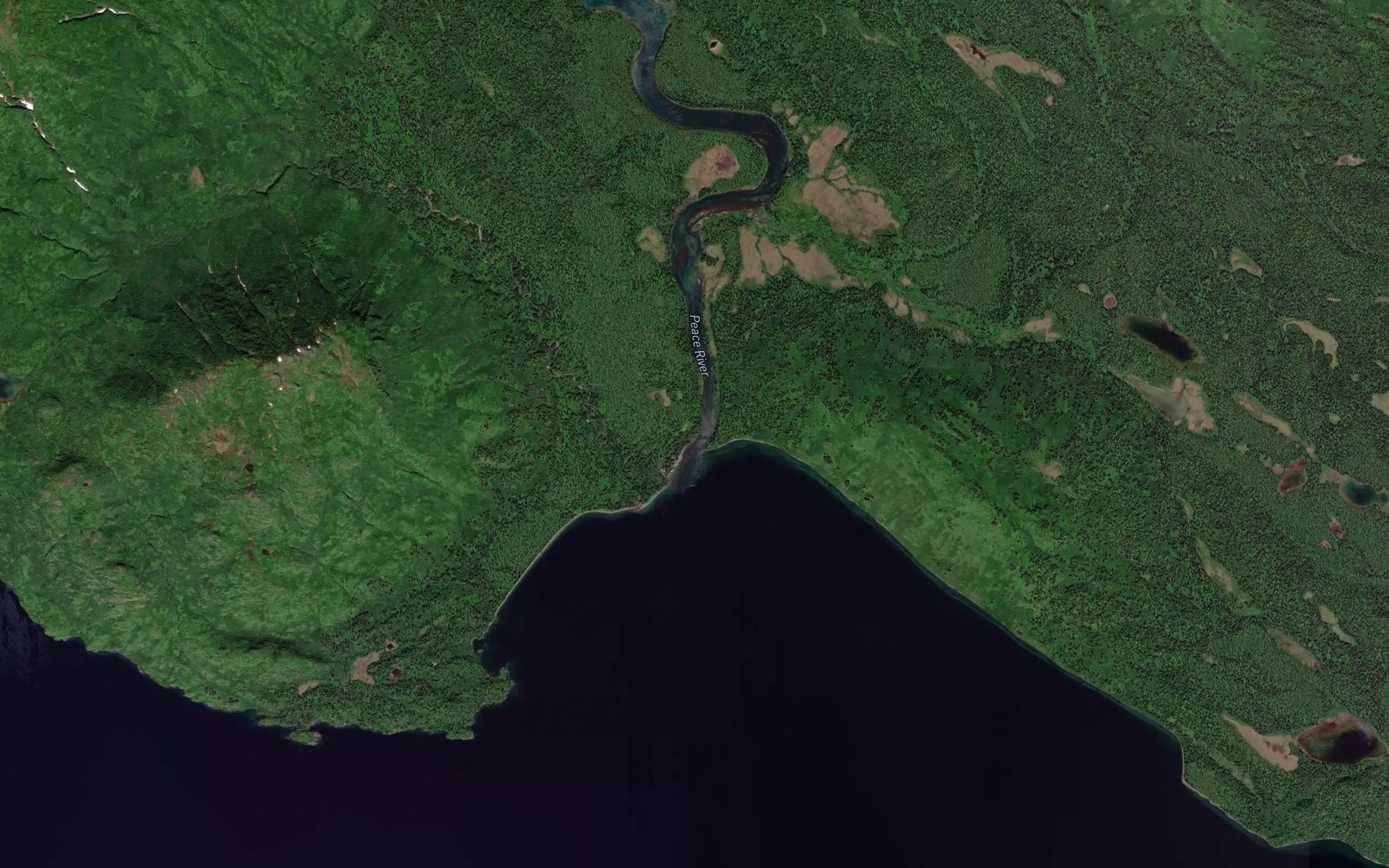 Satellite map of the Peace River