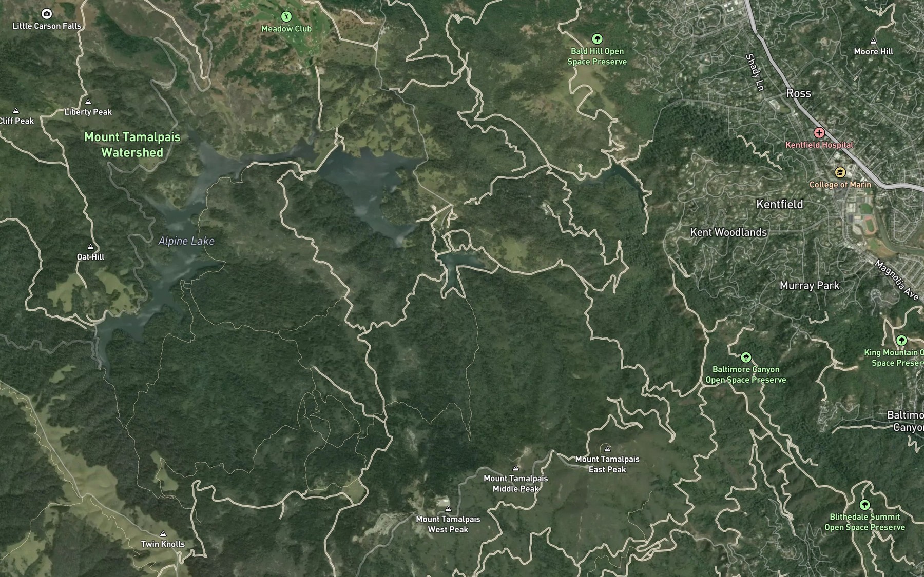Satellite map of the Middle Fork Lagunitas Creek