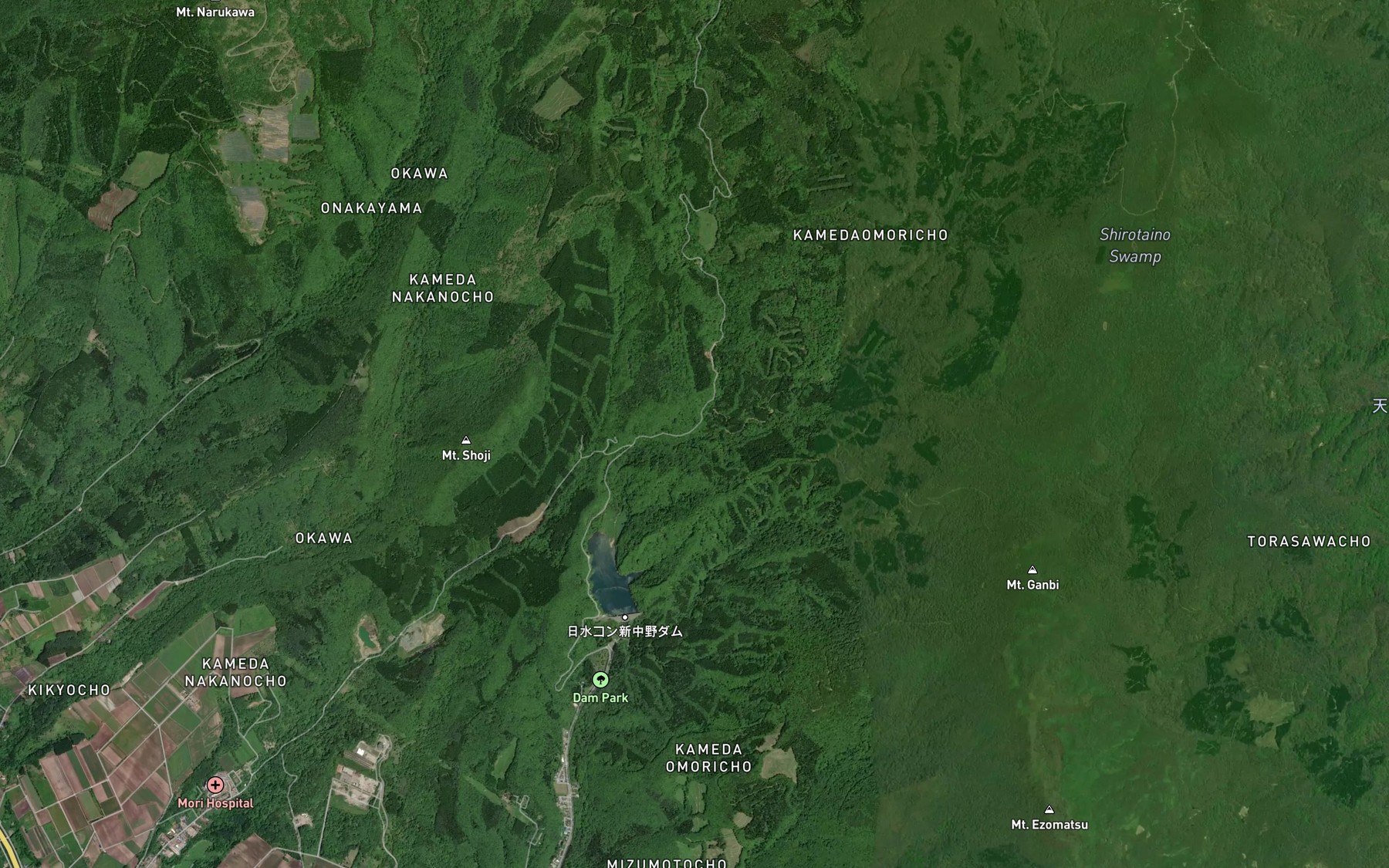Satellite map of the Akai Gawa