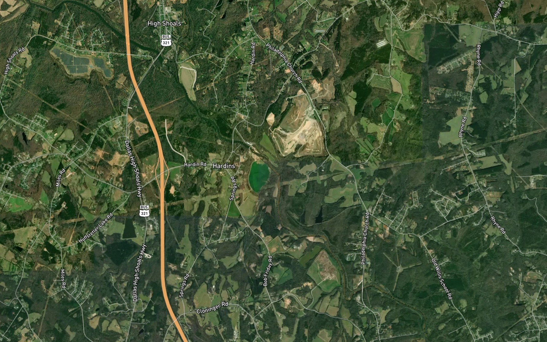 Satellite map of the Rattle Shoal Creek